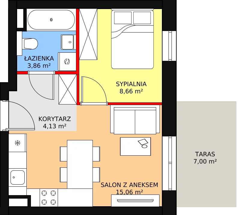 Apartament 31,71 m², parter, oferta nr B1M3, Cztery Kąty Potockiego etap II, Rzeszów, Załęże, ul. Hr. Alfreda Potockiego