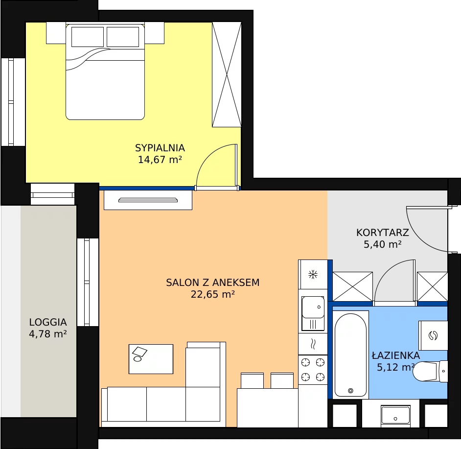 Zalety mieszkania 47.84 m², M45