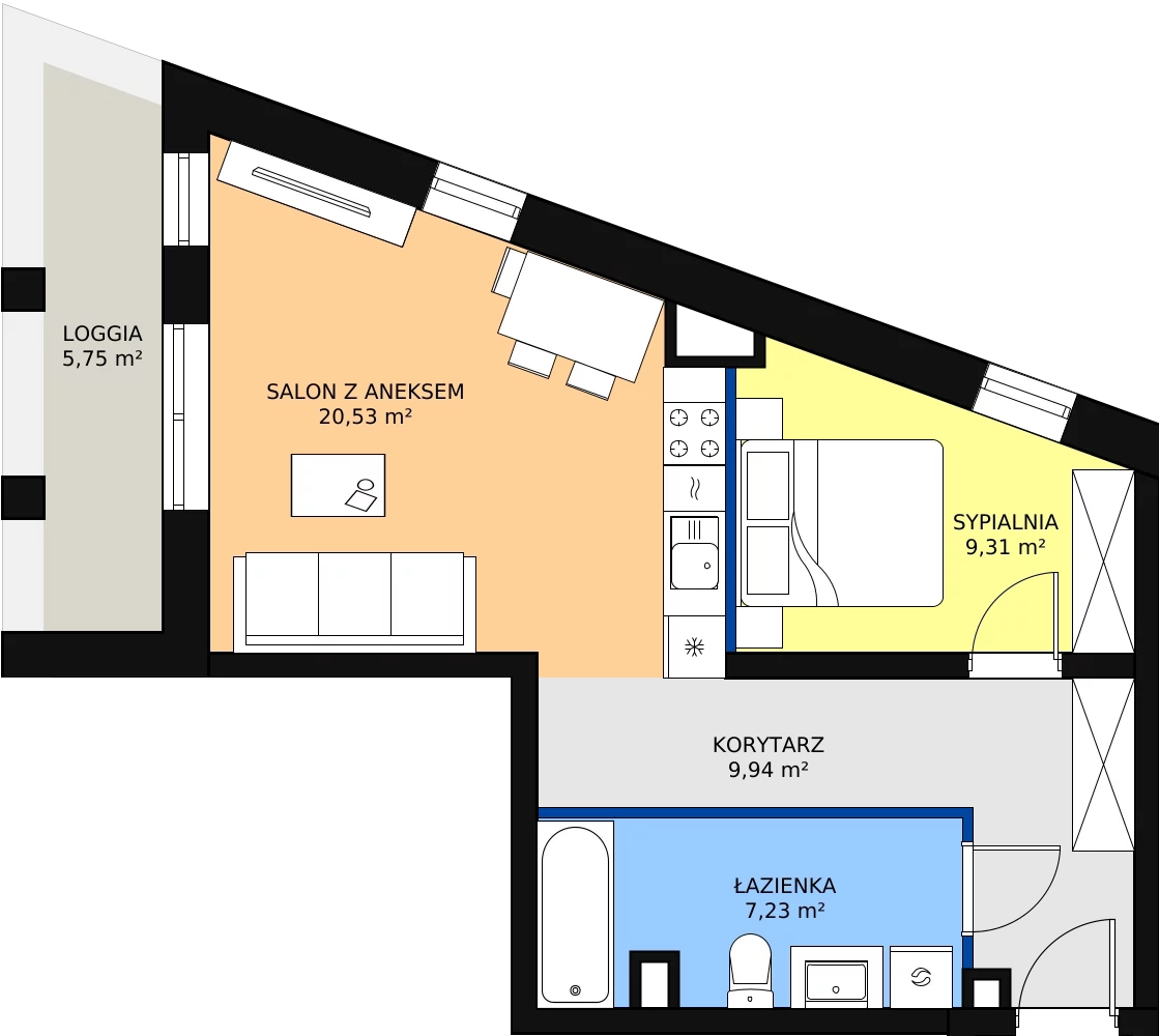 Zalety mieszkania 47.01 m², M46