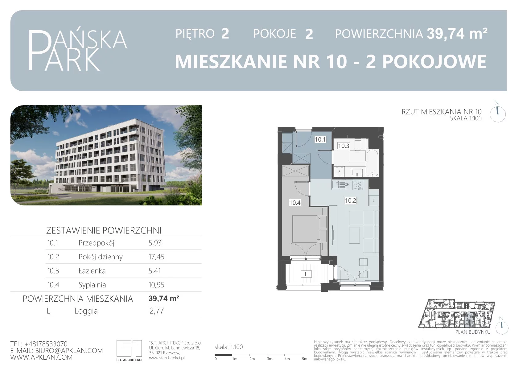 Mieszkanie 39,74 m², piętro 2, oferta nr M10, Pańska Park, Rzeszów, Przybyszówka, ul. Pańska