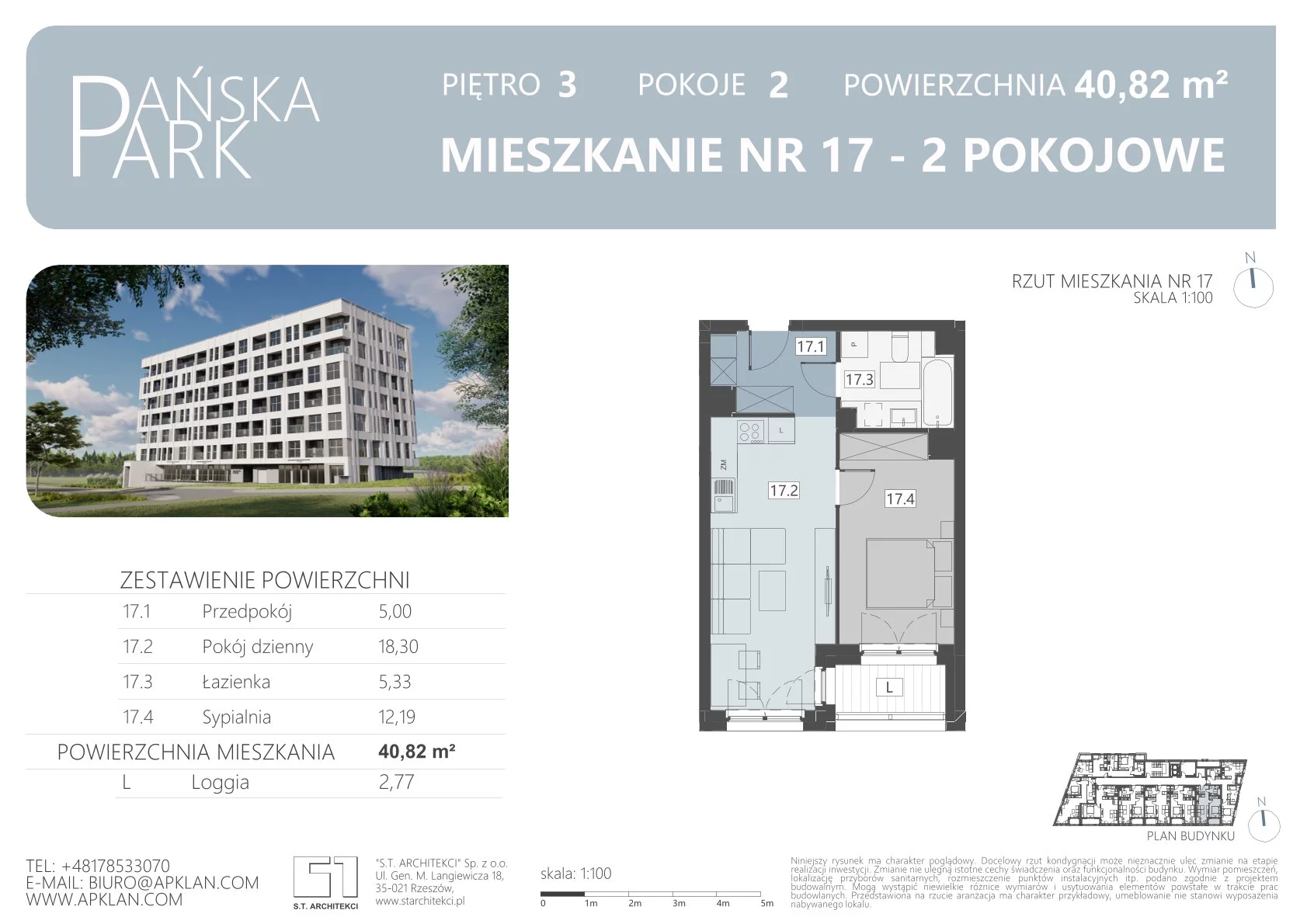 Mieszkanie 40,82 m², piętro 3, oferta nr M17, Pańska Park, Rzeszów, Przybyszówka, ul. Pańska