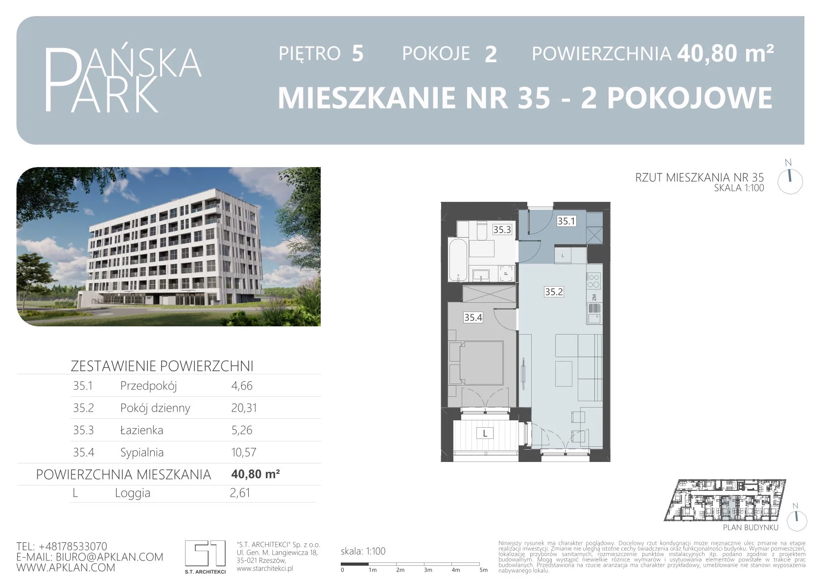 Mieszkanie 40,80 m², piętro 5, oferta nr M35, Pańska Park, Rzeszów, Przybyszówka, ul. Pańska