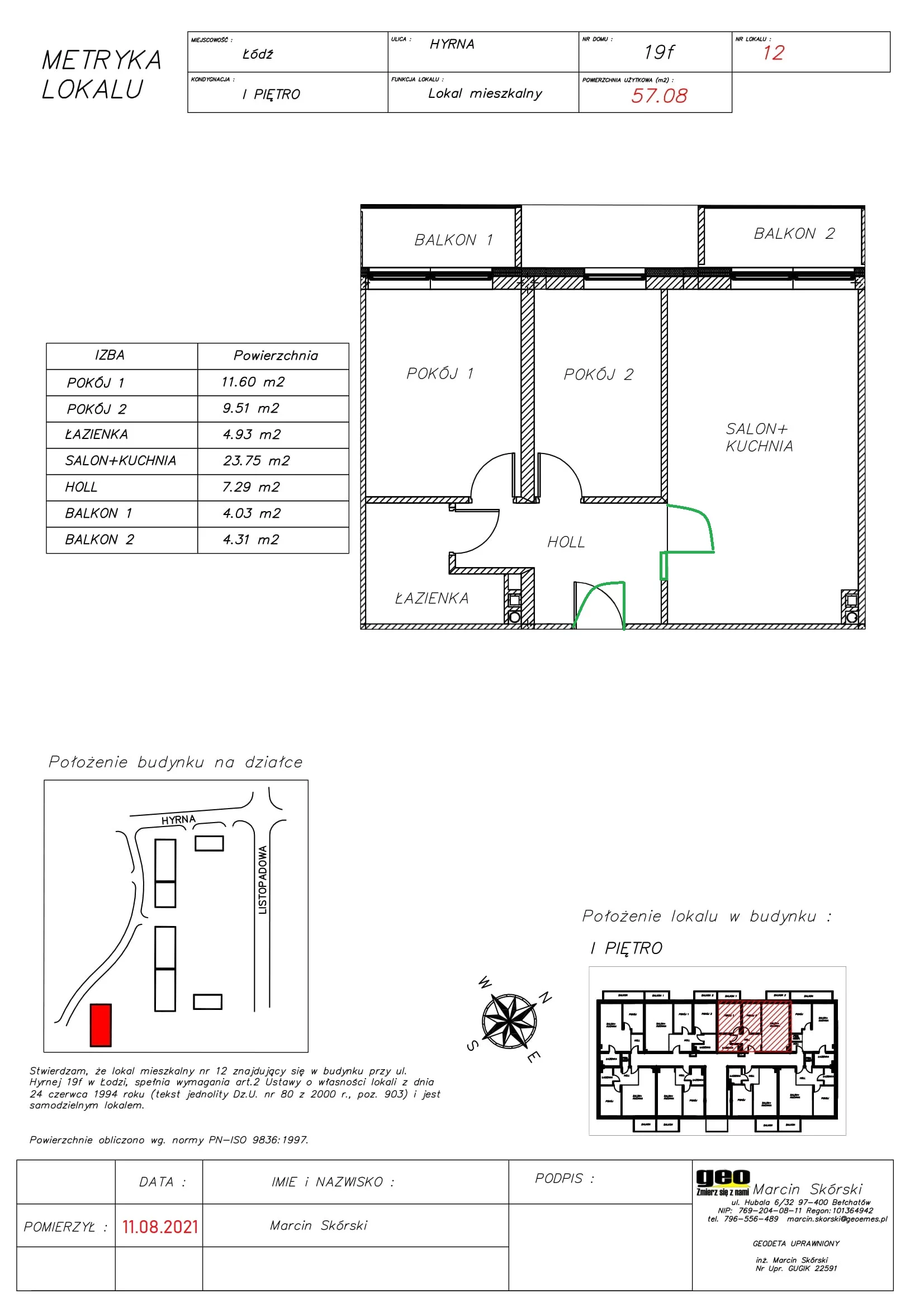 Mieszkanie 57,08 m², piętro 1, oferta nr J/1/12, Natura Park, Łódź, Widzew, Dolina Łódki, ul. Listopadowa