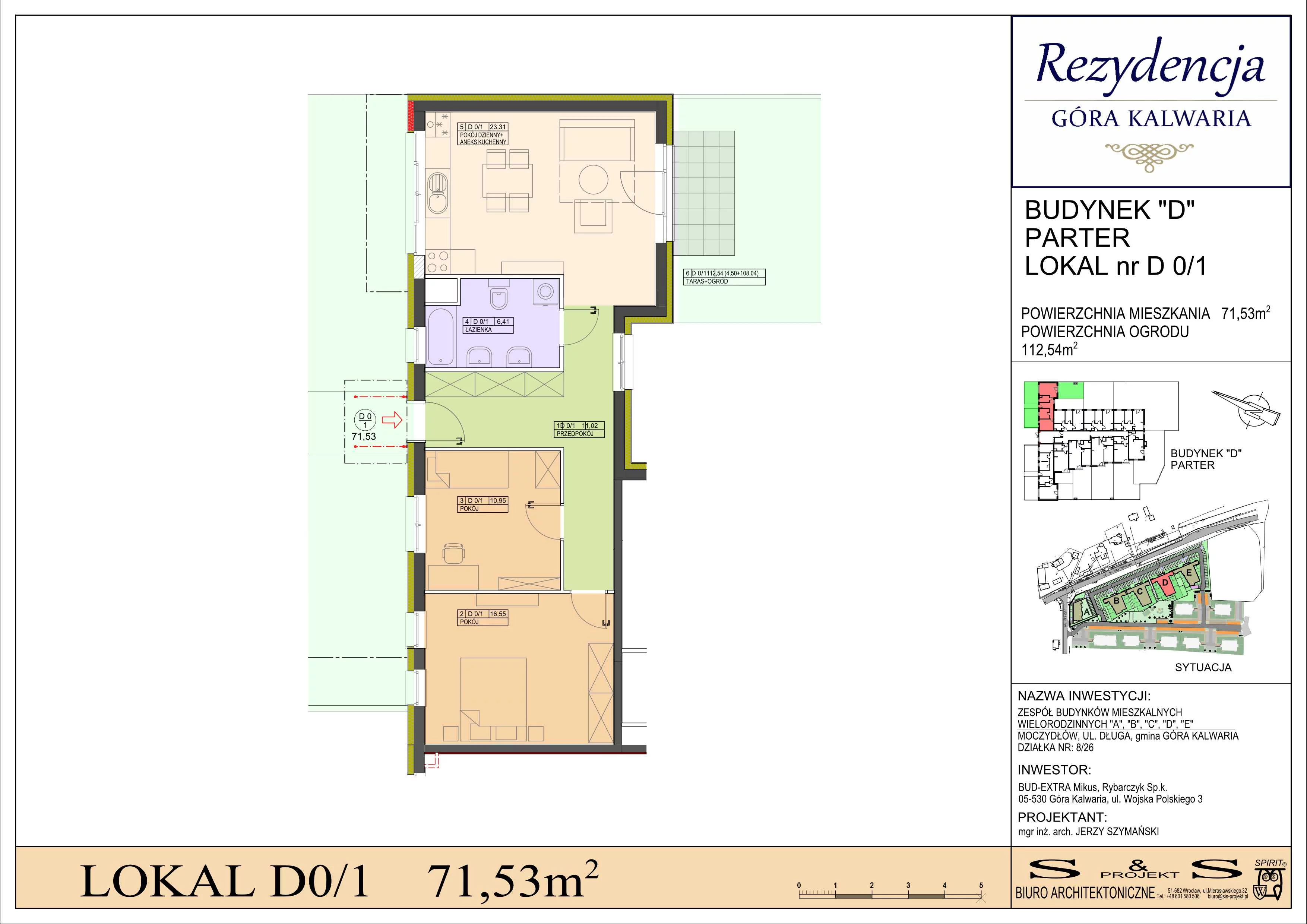 3 pokoje, mieszkanie 71,53 m², parter, oferta nr 0/1, Rezydencja Góra Kalwaria Budynek D, Moczydłów, ul. Długa