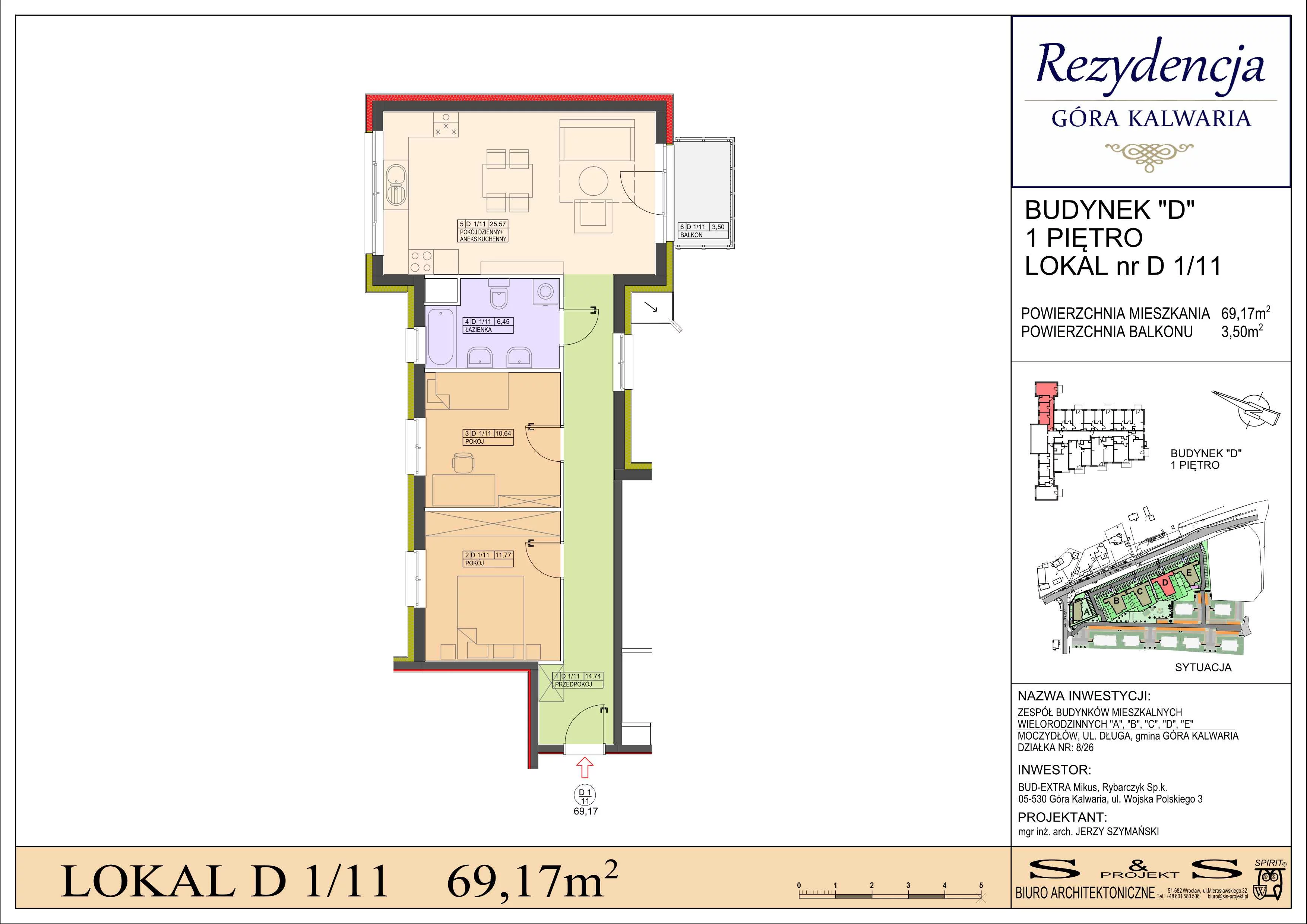 3 pokoje, mieszkanie 69,17 m², piętro 1, oferta nr 1/11, Rezydencja Góra Kalwaria Budynek D, Moczydłów, ul. Długa
