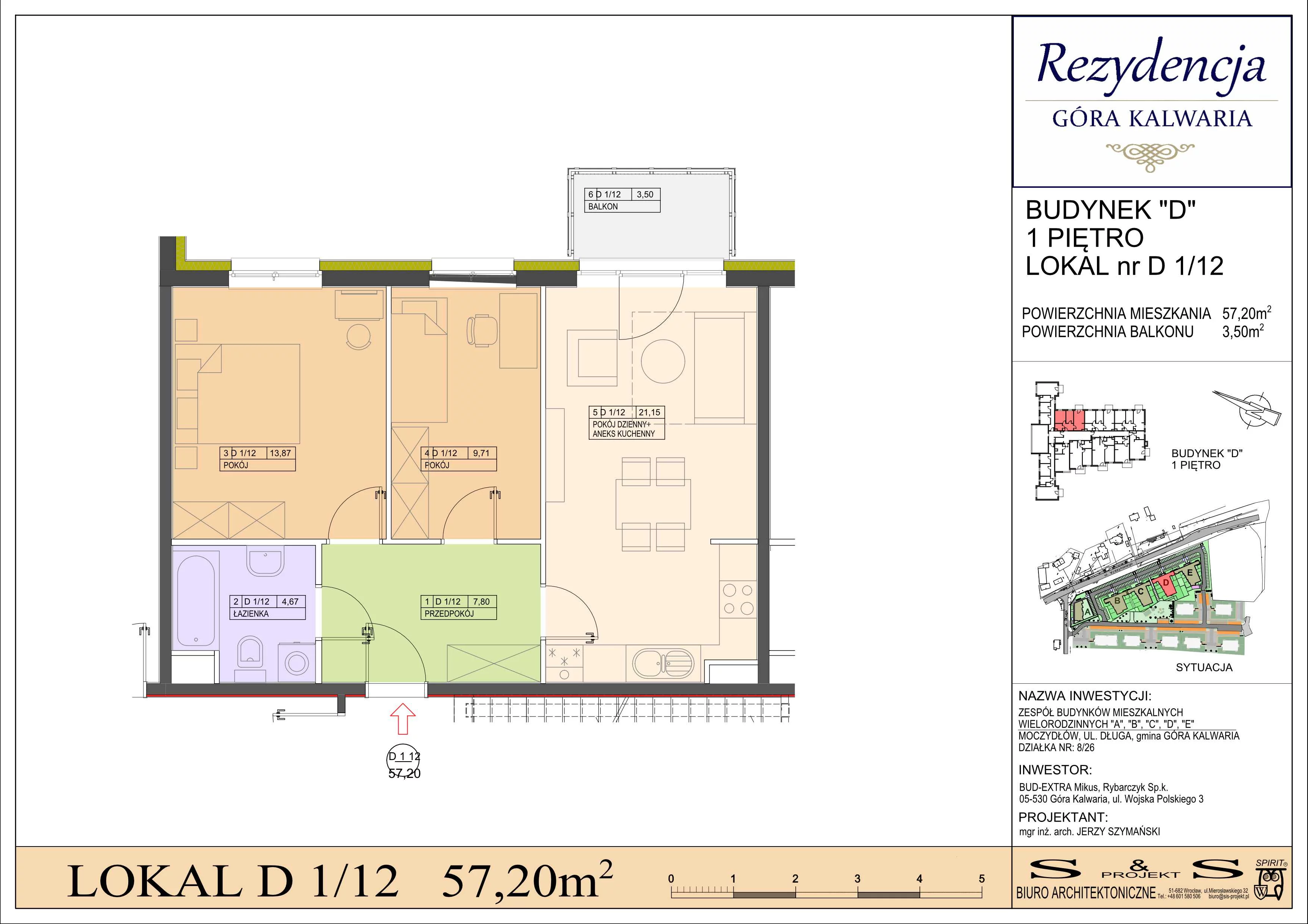 3 pokoje, mieszkanie 57,20 m², piętro 1, oferta nr 1/12, Rezydencja Góra Kalwaria Budynek D, Moczydłów, ul. Długa