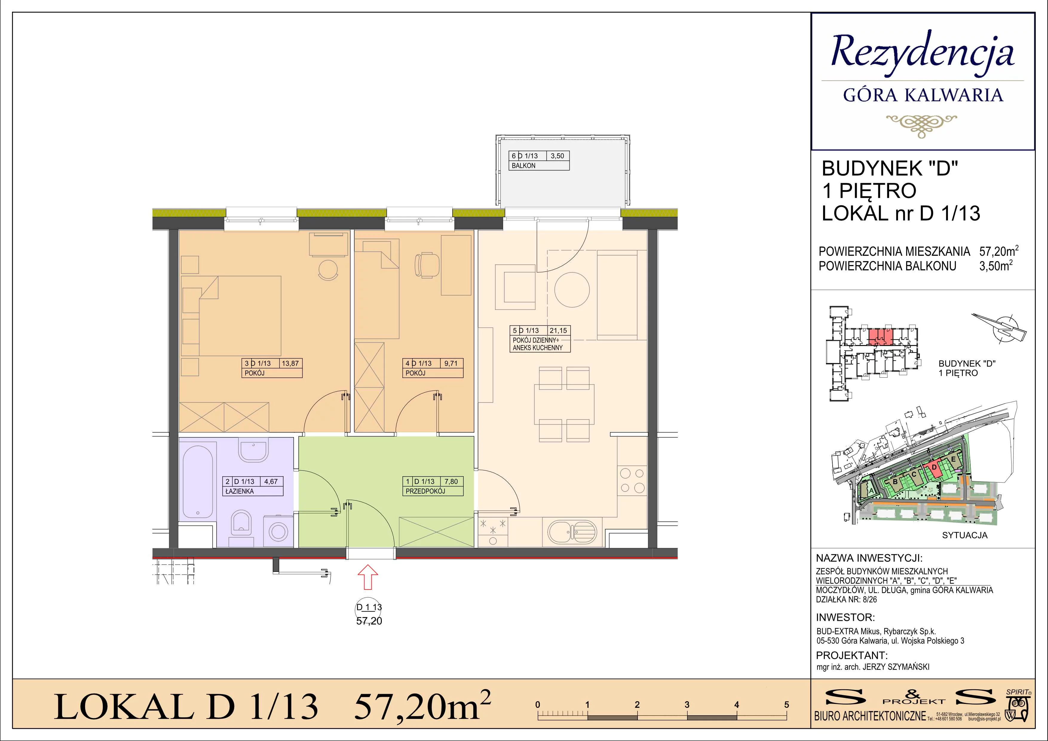3 pokoje, mieszkanie 57,20 m², piętro 1, oferta nr 1/13, Rezydencja Góra Kalwaria Budynek D, Moczydłów, ul. Długa