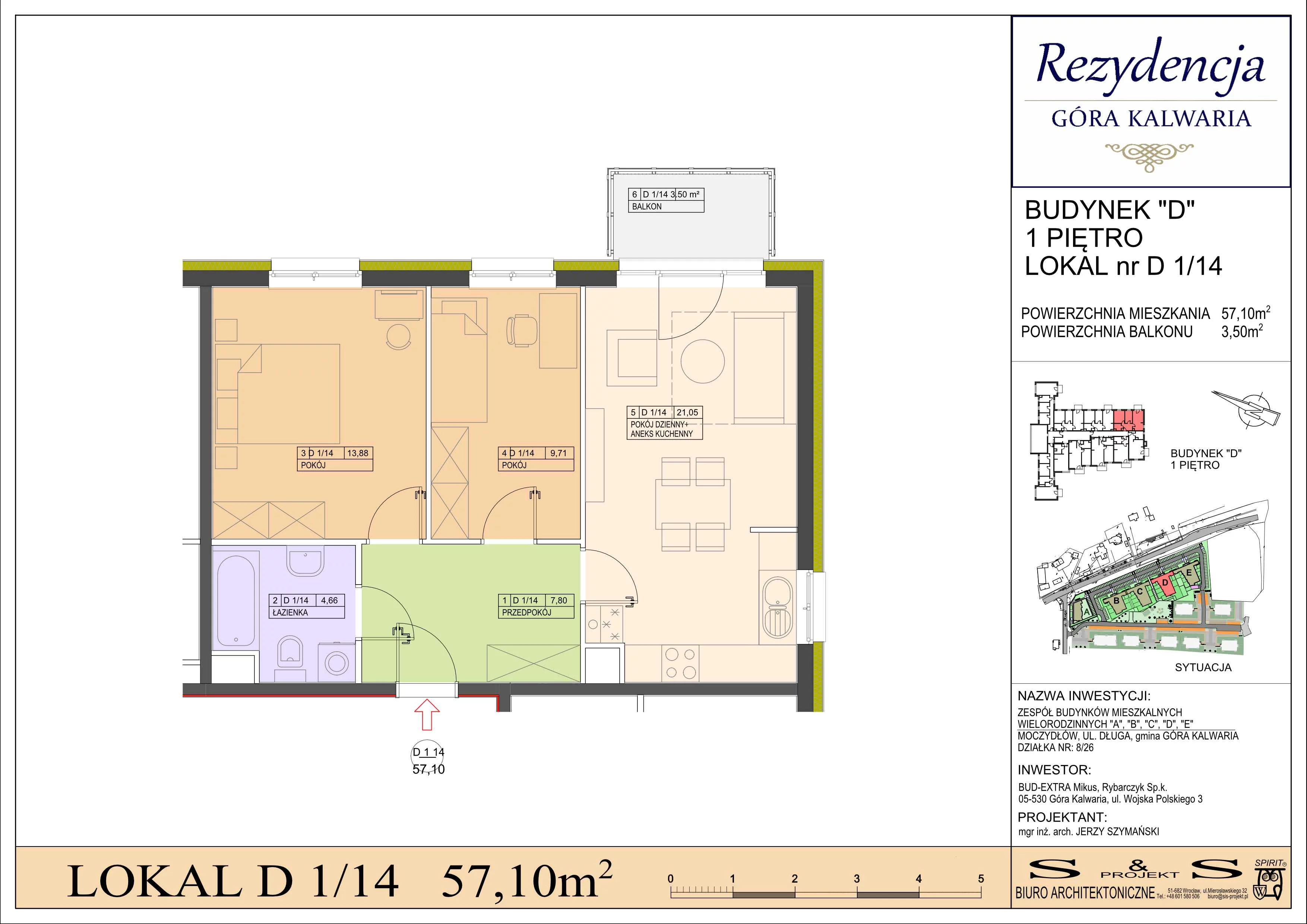 3 pokoje, mieszkanie 57,10 m², piętro 1, oferta nr 1/14, Rezydencja Góra Kalwaria Budynek D, Moczydłów, ul. Długa