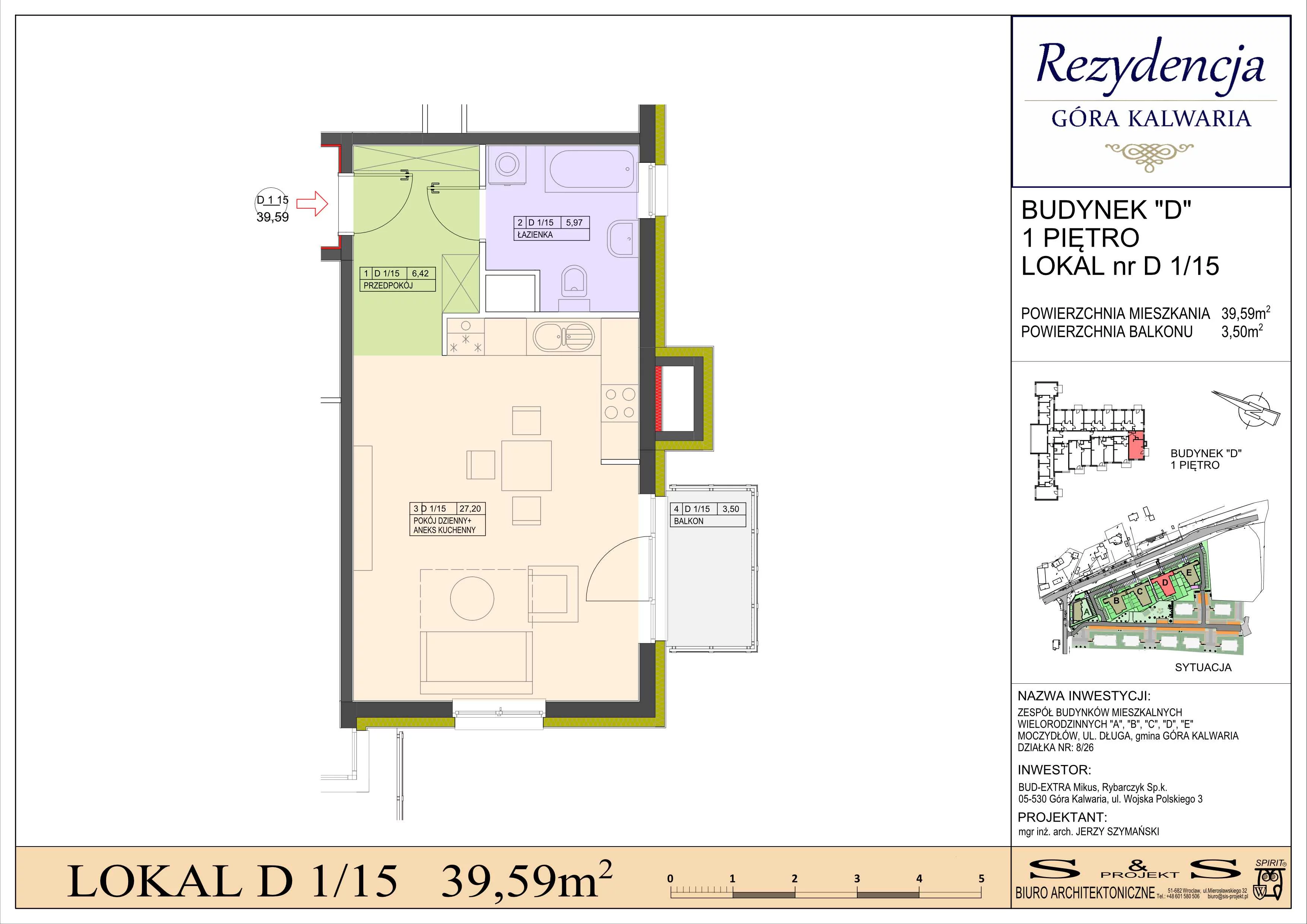 1 pokój, mieszkanie 39,59 m², piętro 1, oferta nr 1/15, Rezydencja Góra Kalwaria Budynek D, Moczydłów, ul. Długa