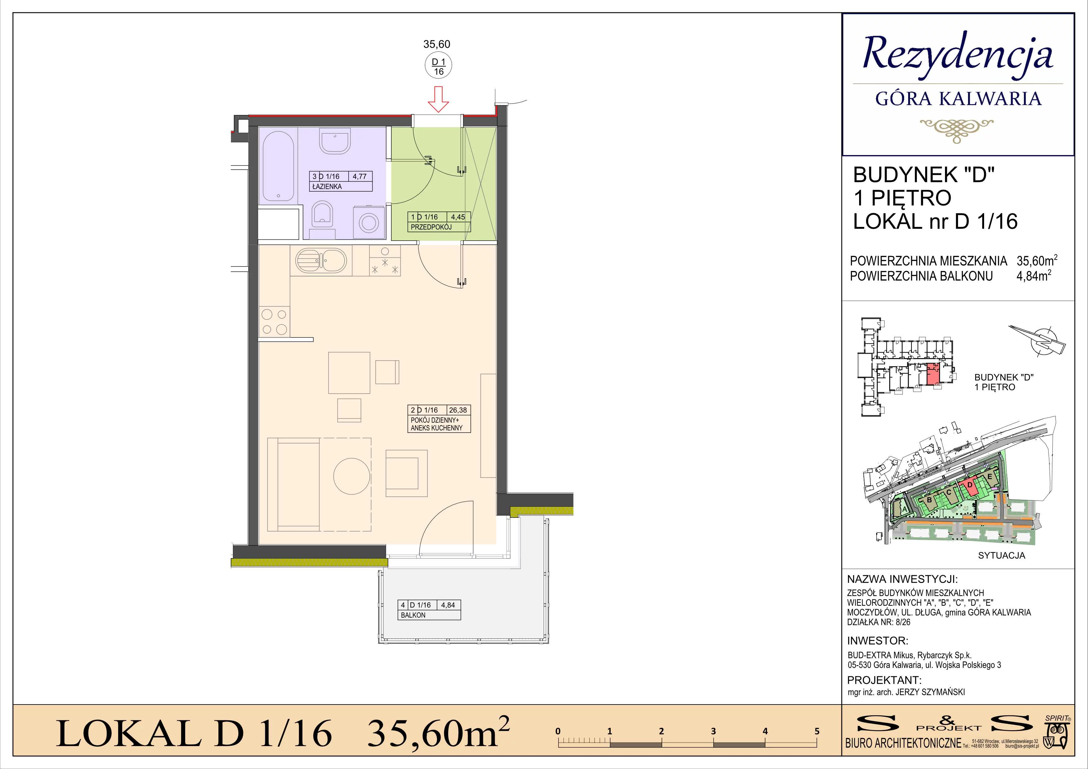 1 pokój, mieszkanie 35,60 m², piętro 1, oferta nr 1/16, Rezydencja Góra Kalwaria Budynek D, Moczydłów, ul. Długa