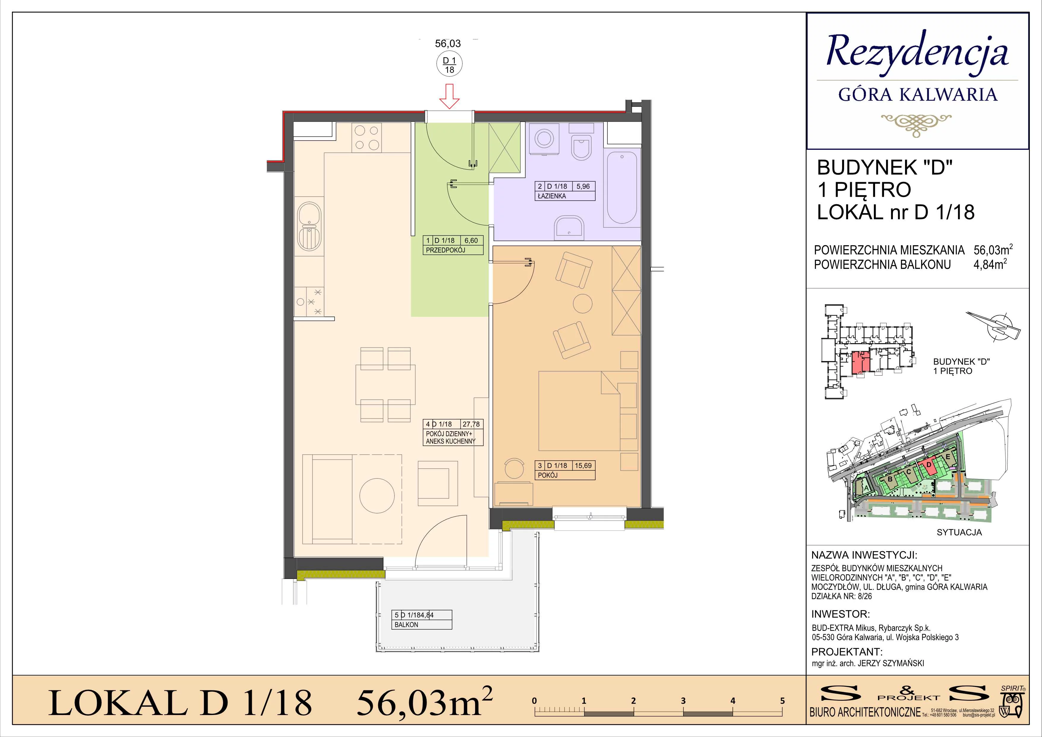 2 pokoje, mieszkanie 56,03 m², piętro 1, oferta nr 1/18, Rezydencja Góra Kalwaria Budynek D, Moczydłów, ul. Długa
