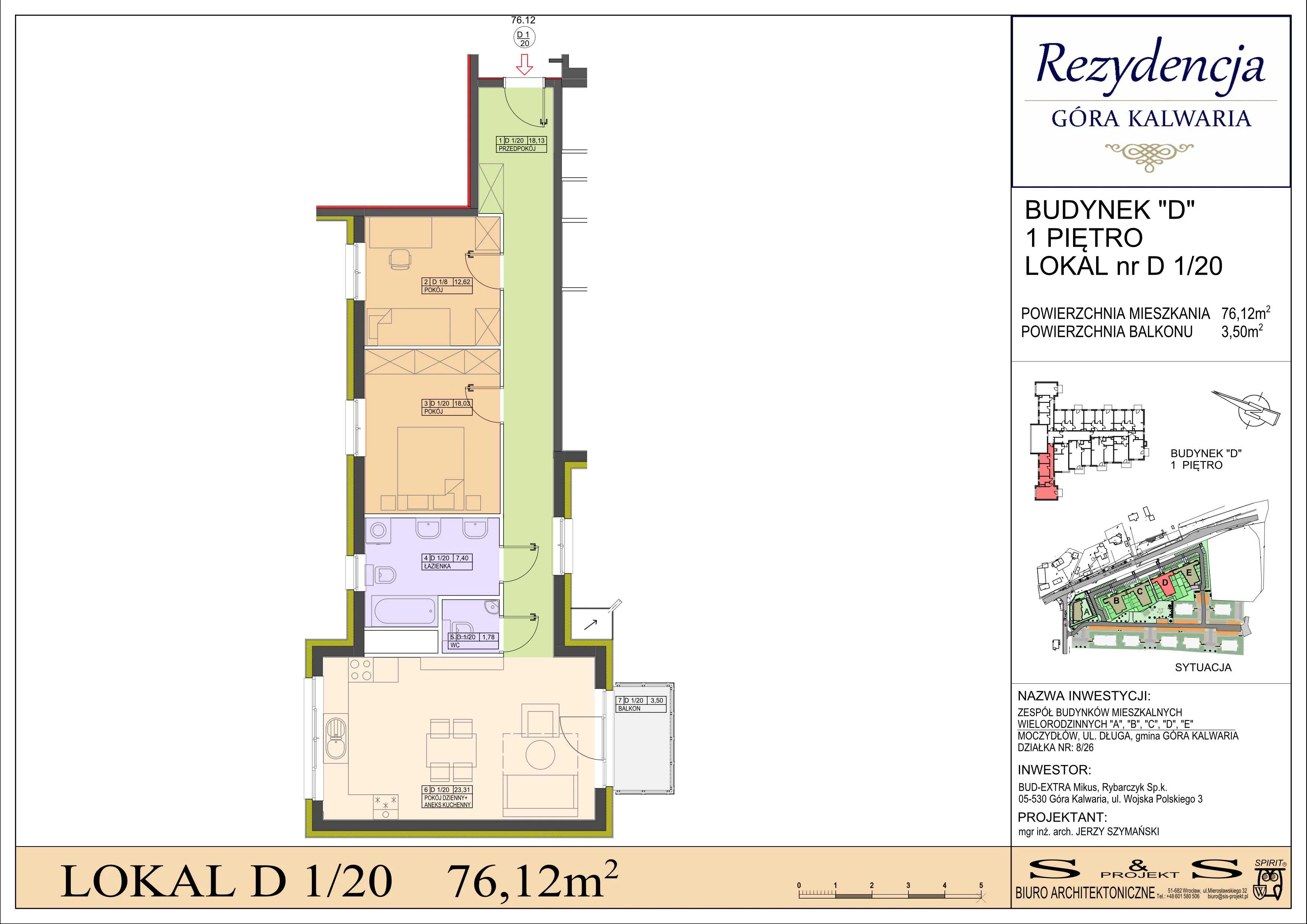 3 pokoje, mieszkanie 76,12 m², piętro 1, oferta nr 1/20, Rezydencja Góra Kalwaria Budynek D, Moczydłów, ul. Długa