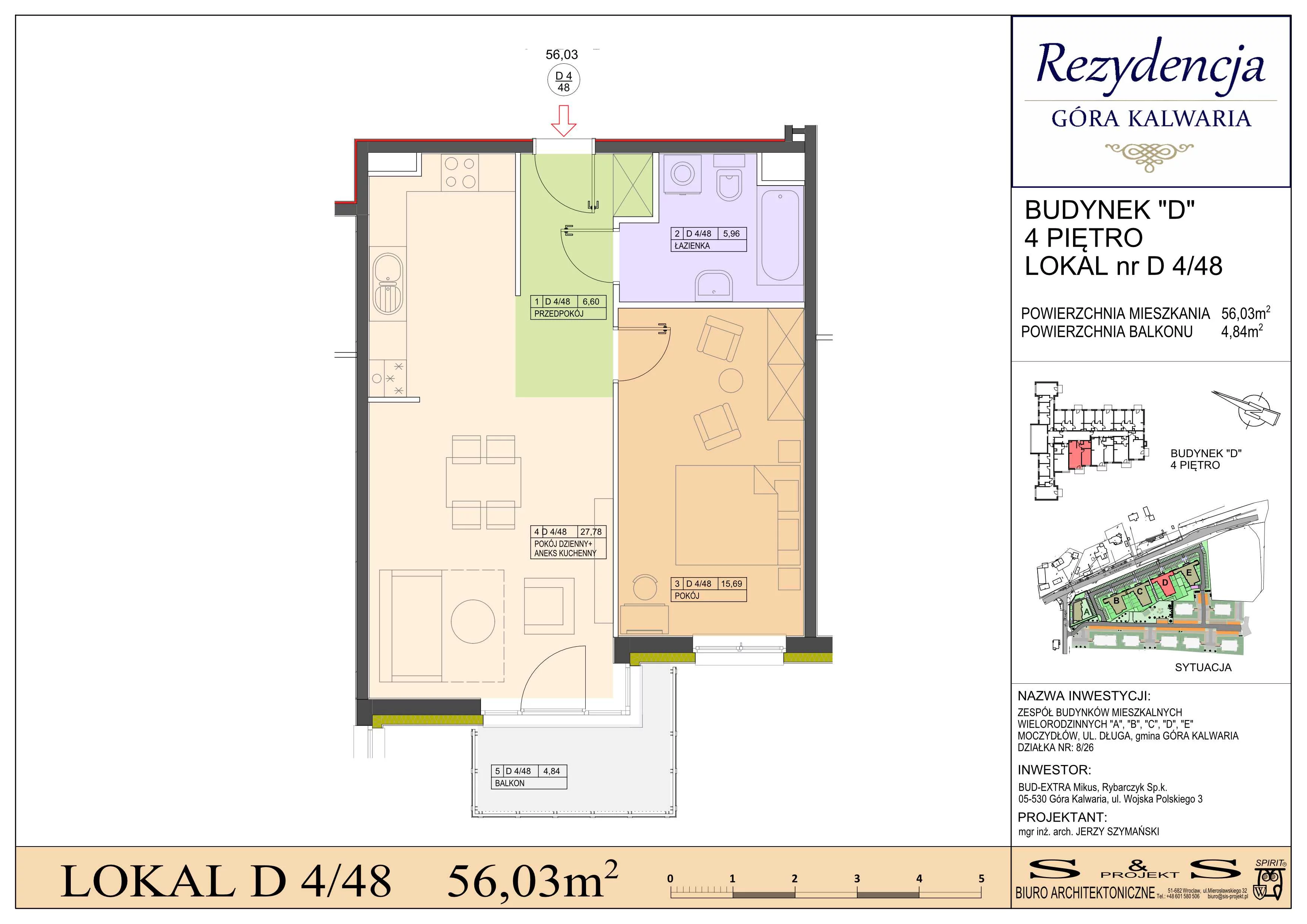 2 pokoje, mieszkanie 56,03 m², piętro 4, oferta nr 4/48, Rezydencja Góra Kalwaria Budynek D, Moczydłów, ul. Długa