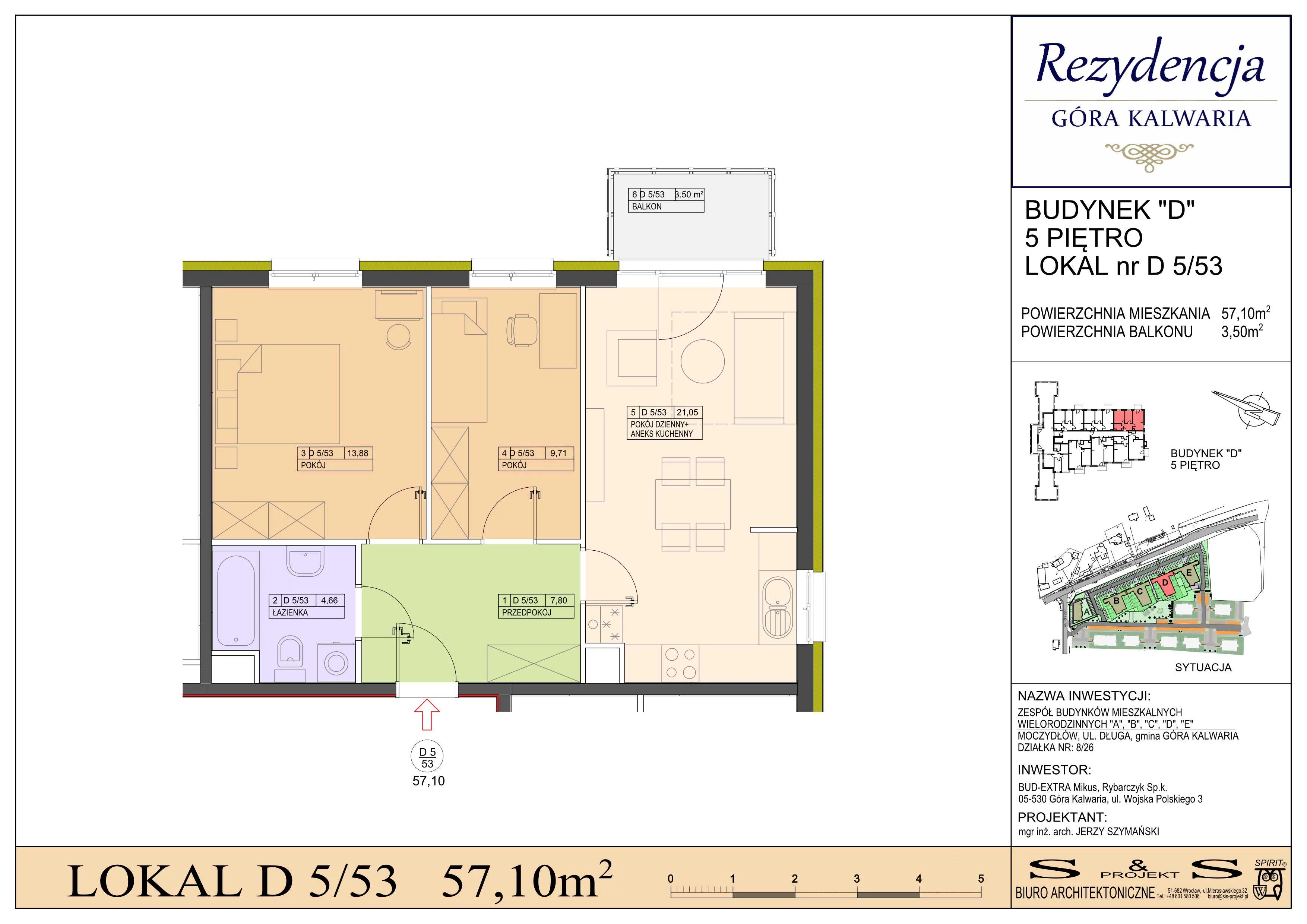 2 pokoje, mieszkanie 57,10 m², piętro 5, oferta nr 5/53, Rezydencja Góra Kalwaria Budynek D, Moczydłów, ul. Długa