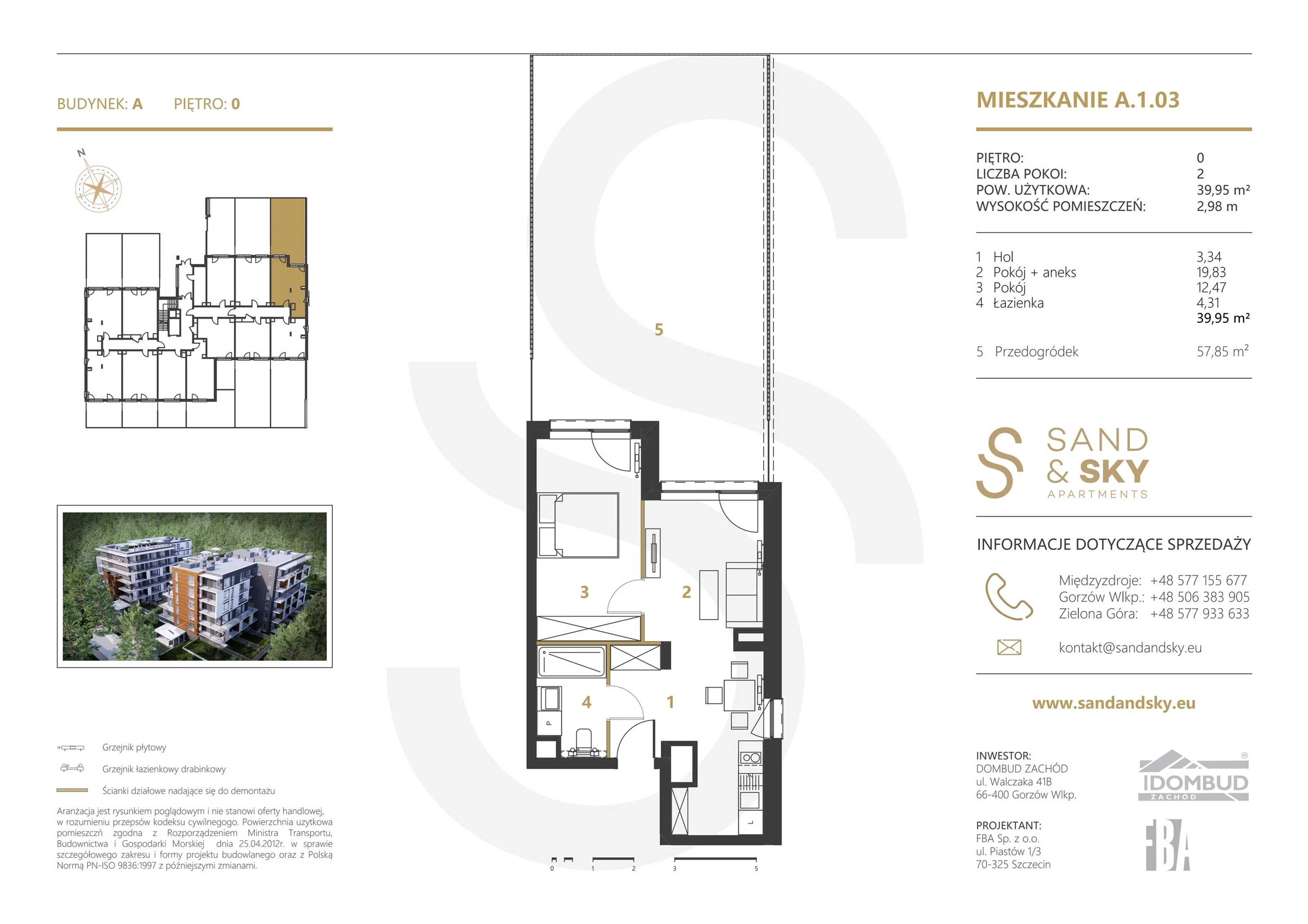 2 pokoje, apartament 39,95 m², parter, oferta nr A/1/03, Sand and Sky Apartments, Międzyzdroje, ul. Gryfa Pomorskiego