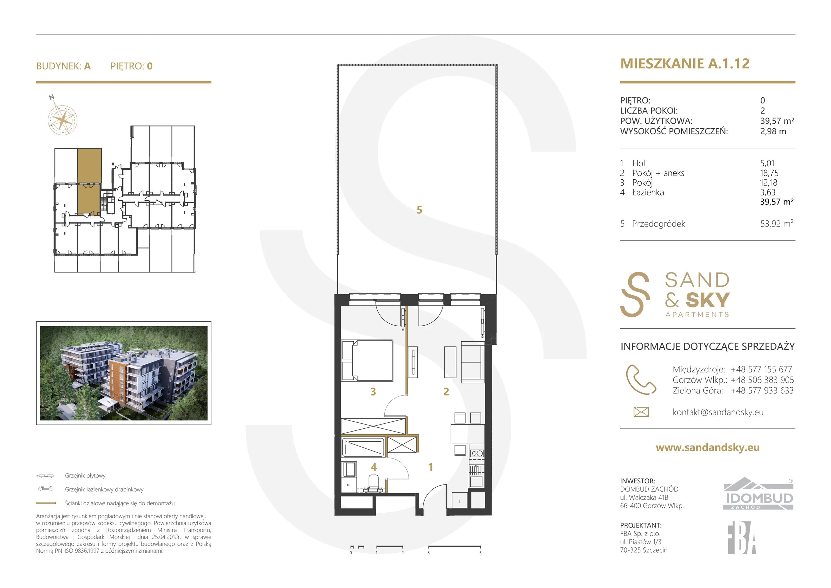 Apartament 39,57 m², parter, oferta nr A/1/12, Sand and Sky Apartaments, Międzyzdroje, ul. Gryfa Pomorskiego