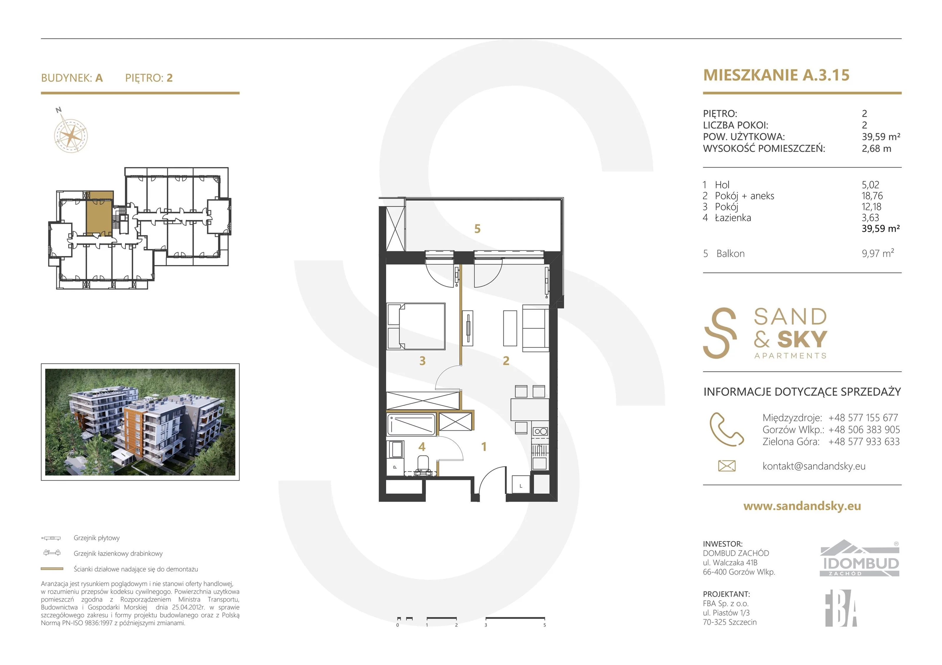 Apartament 39,59 m², piętro 2, oferta nr A/3/15, Sand and Sky Apartments, Międzyzdroje, ul. Gryfa Pomorskiego