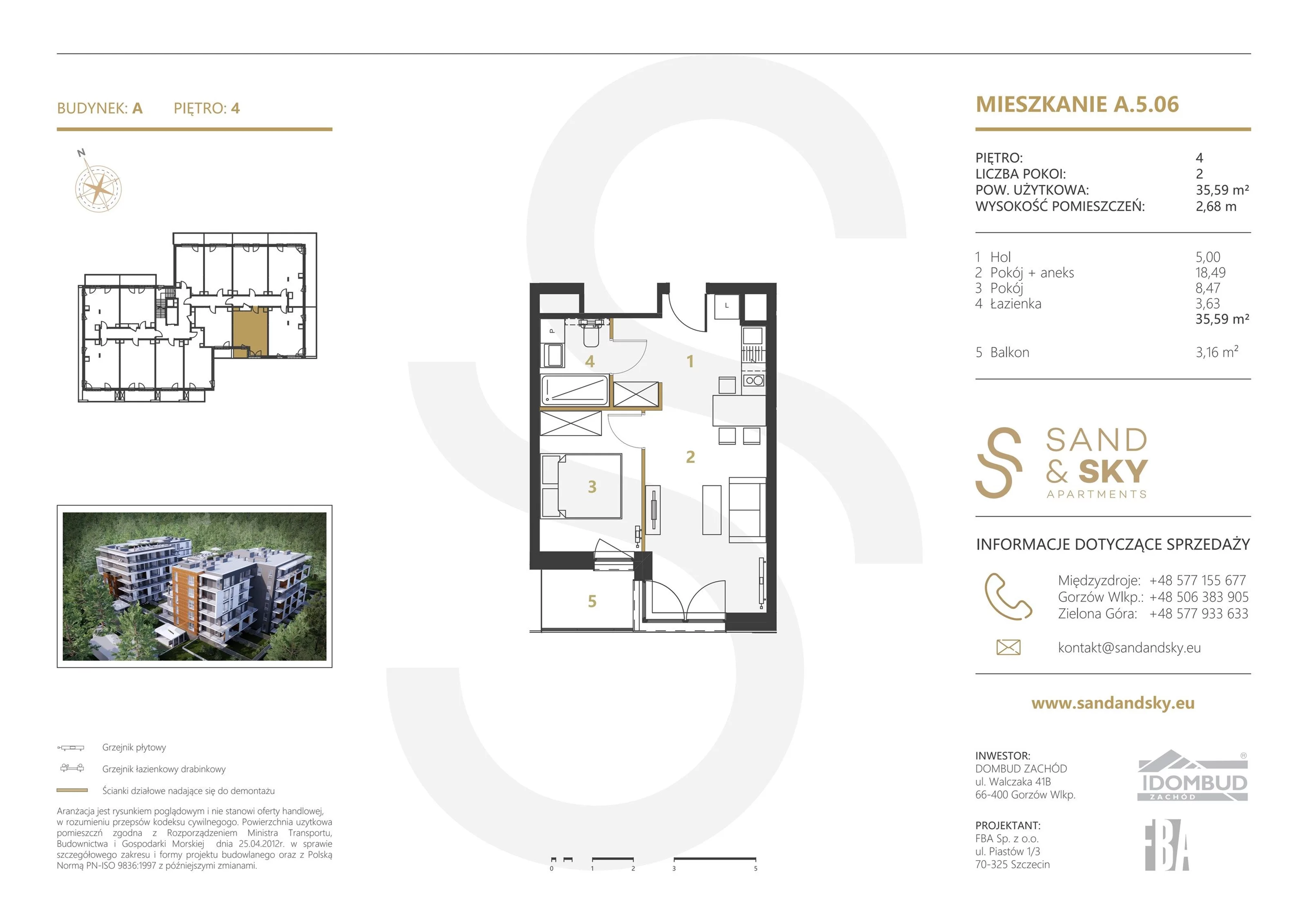 Apartament 35,59 m², piętro 4, oferta nr A/5/06, Sand and Sky Apartaments, Międzyzdroje, ul. Gryfa Pomorskiego