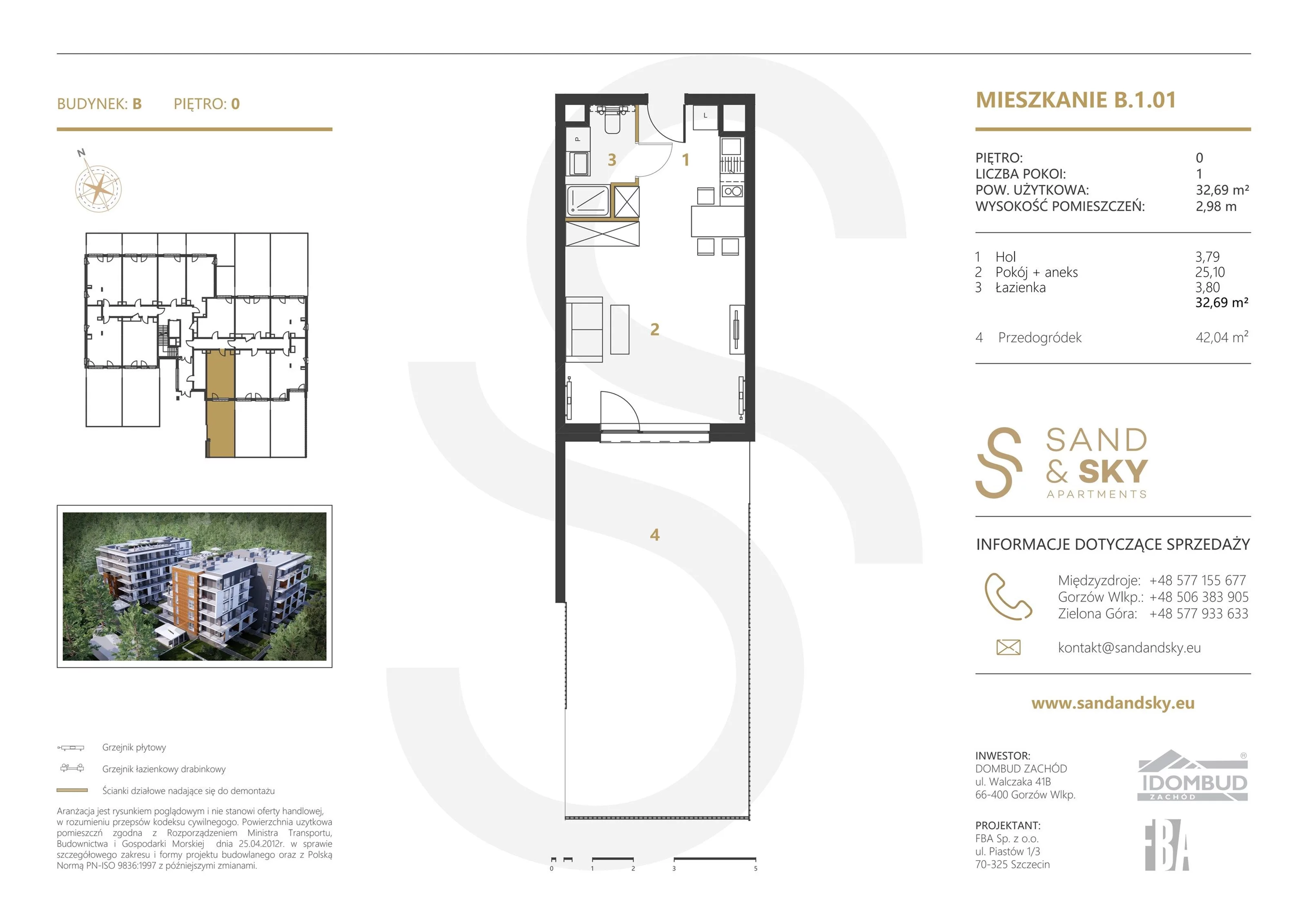 Apartament 32,69 m², parter, oferta nr B/1/01, Sand and Sky Apartments, Międzyzdroje, ul. Gryfa Pomorskiego