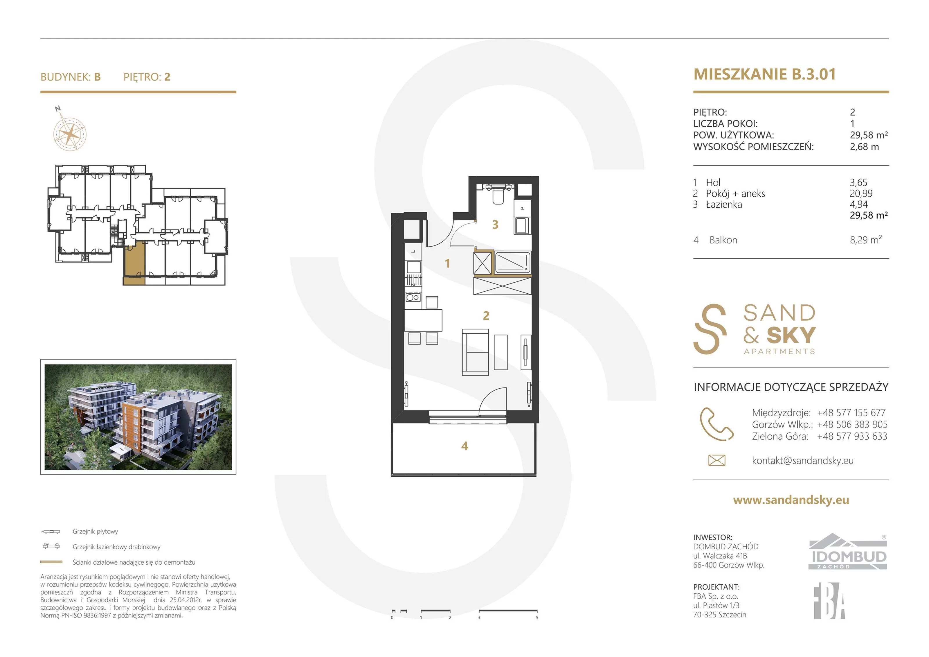 Apartament 29,58 m², piętro 2, oferta nr B/3/01, Sand and Sky Apartments, Międzyzdroje, ul. Gryfa Pomorskiego