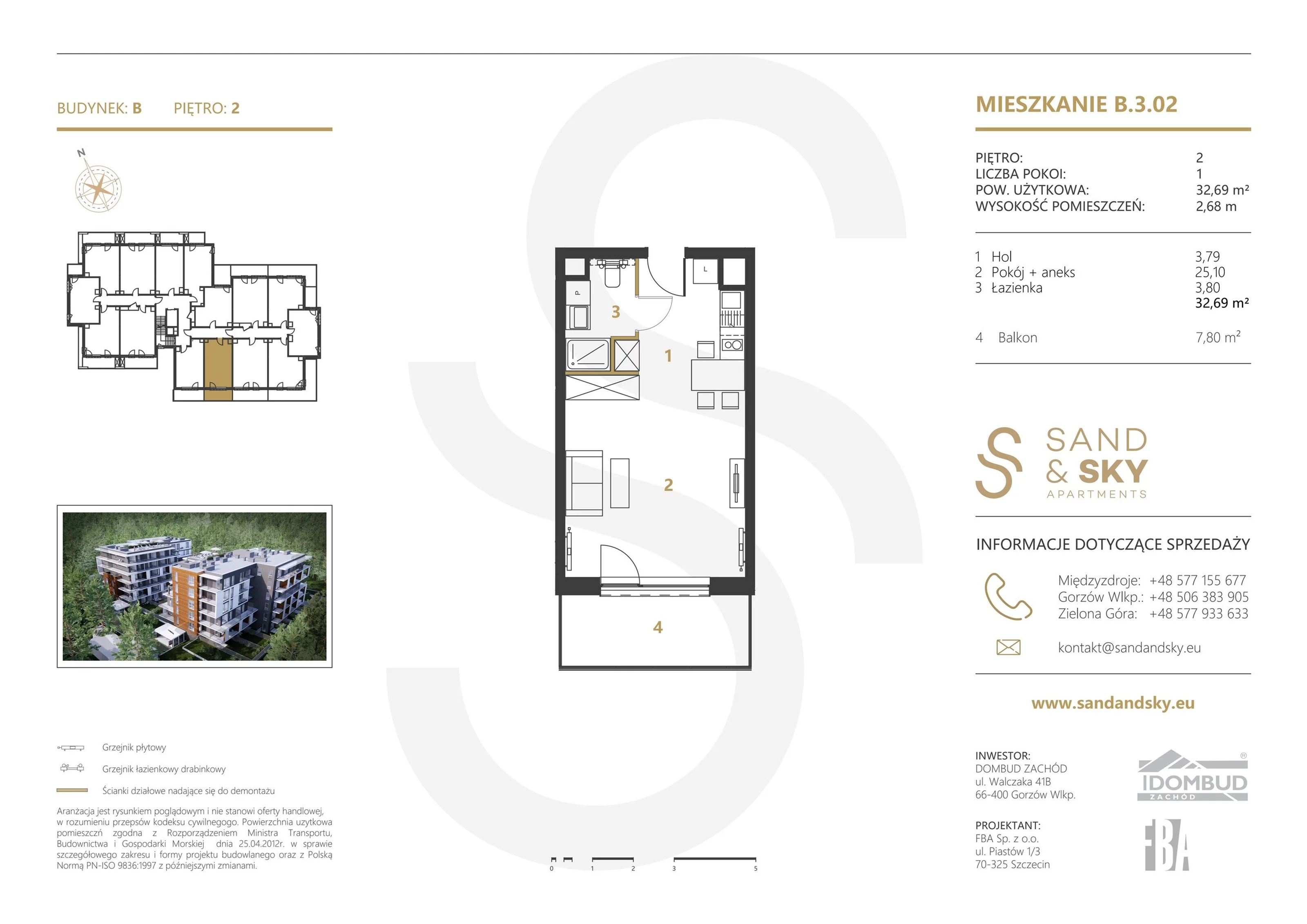 Apartament 32,69 m², piętro 2, oferta nr B/3/02, Sand and Sky Apartaments, Międzyzdroje, ul. Gryfa Pomorskiego