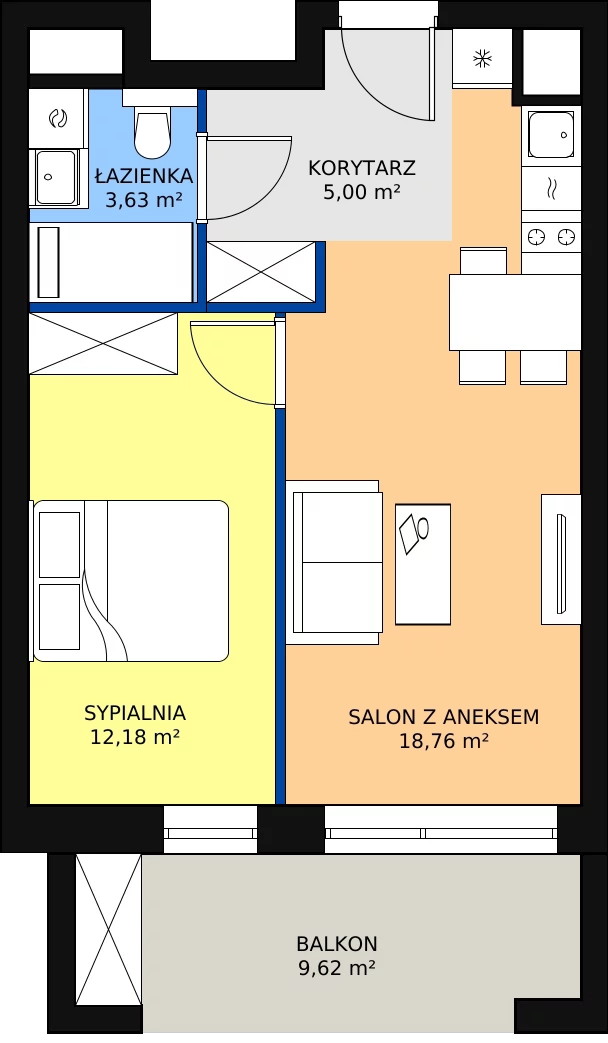 Nowy apartament, 39,57 m², 2 pokoje, 1 piętro, oferta nr A/2/07