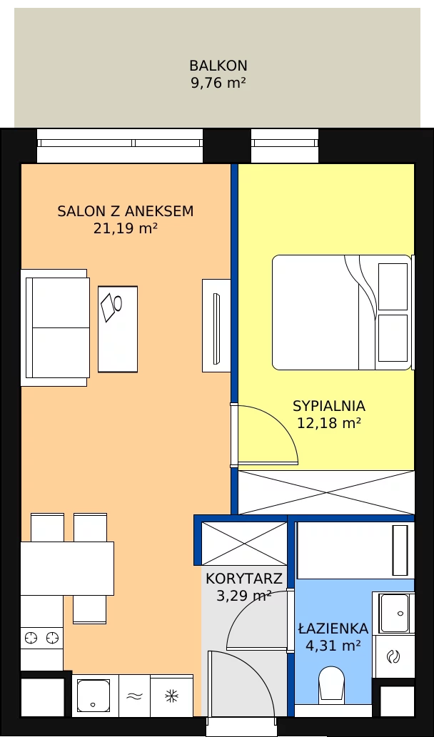 Zalety apartamentu 40.97 m², A/3/03