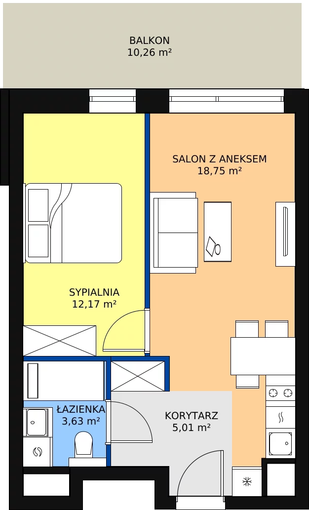 Zalety apartamentu 39.56 m², B/3/07