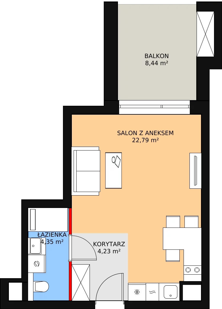 Nowy apartament, 31,37 m², 1 pokój, 2 piętro, oferta nr B/3/08