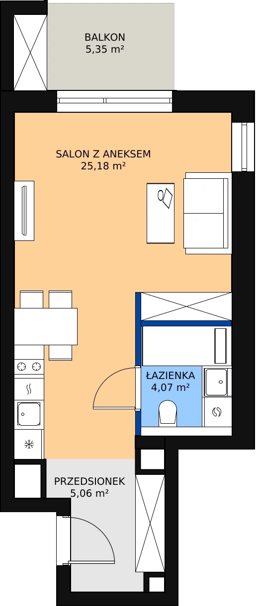 Zalety apartamentu 34.31 m², B/3/09