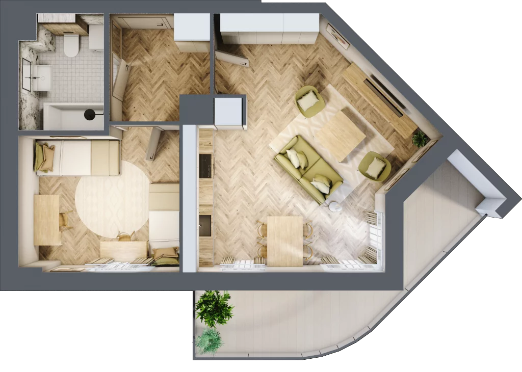 2 pokoje, mieszkanie 44,84 m², piętro 1, oferta nr 4, Quatro, Olsztyn, Zatorze, ul. Poprzeczna