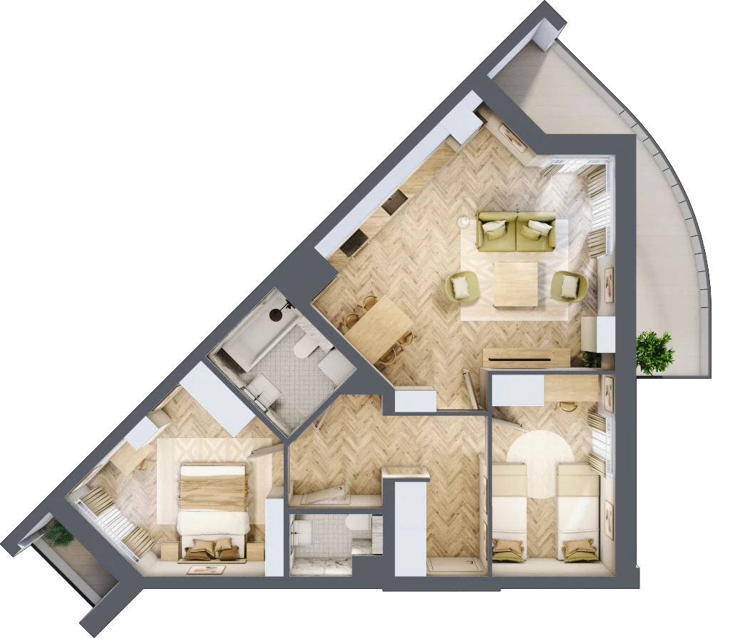 3 pokoje, mieszkanie 60,30 m², piętro 8, oferta nr 53, Quatro, Olsztyn, Zatorze, ul. Poprzeczna