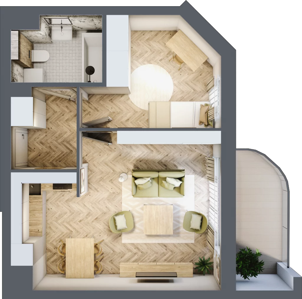 2 pokoje, mieszkanie 40,02 m², piętro 1, oferta nr 61, Quatro, Olsztyn, Zatorze, ul. Poprzeczna