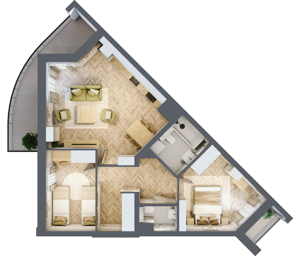 3 pokoje, mieszkanie 60,26 m², piętro 8, oferta nr 81, Quatro, Olsztyn, Zatorze, ul. Poprzeczna
