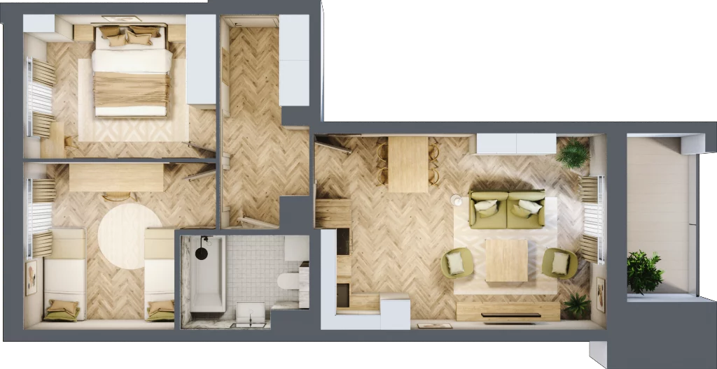 3 pokoje, mieszkanie 56,54 m², piętro 9, oferta nr 116, Quatro, Olsztyn, Zatorze, ul. Poprzeczna
