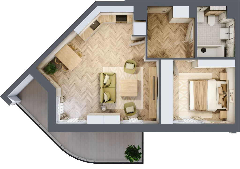2 pokoje, mieszkanie 46,55 m², piętro 4, oferta nr 130, Quatro, Olsztyn, Zatorze, ul. Poprzeczna