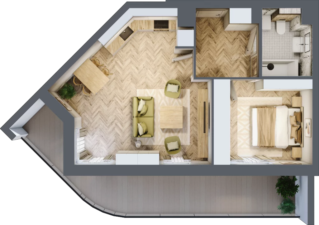 2 pokoje, mieszkanie 46,55 m², piętro 9, oferta nr 145, Quatro, Olsztyn, Zatorze, ul. Poprzeczna