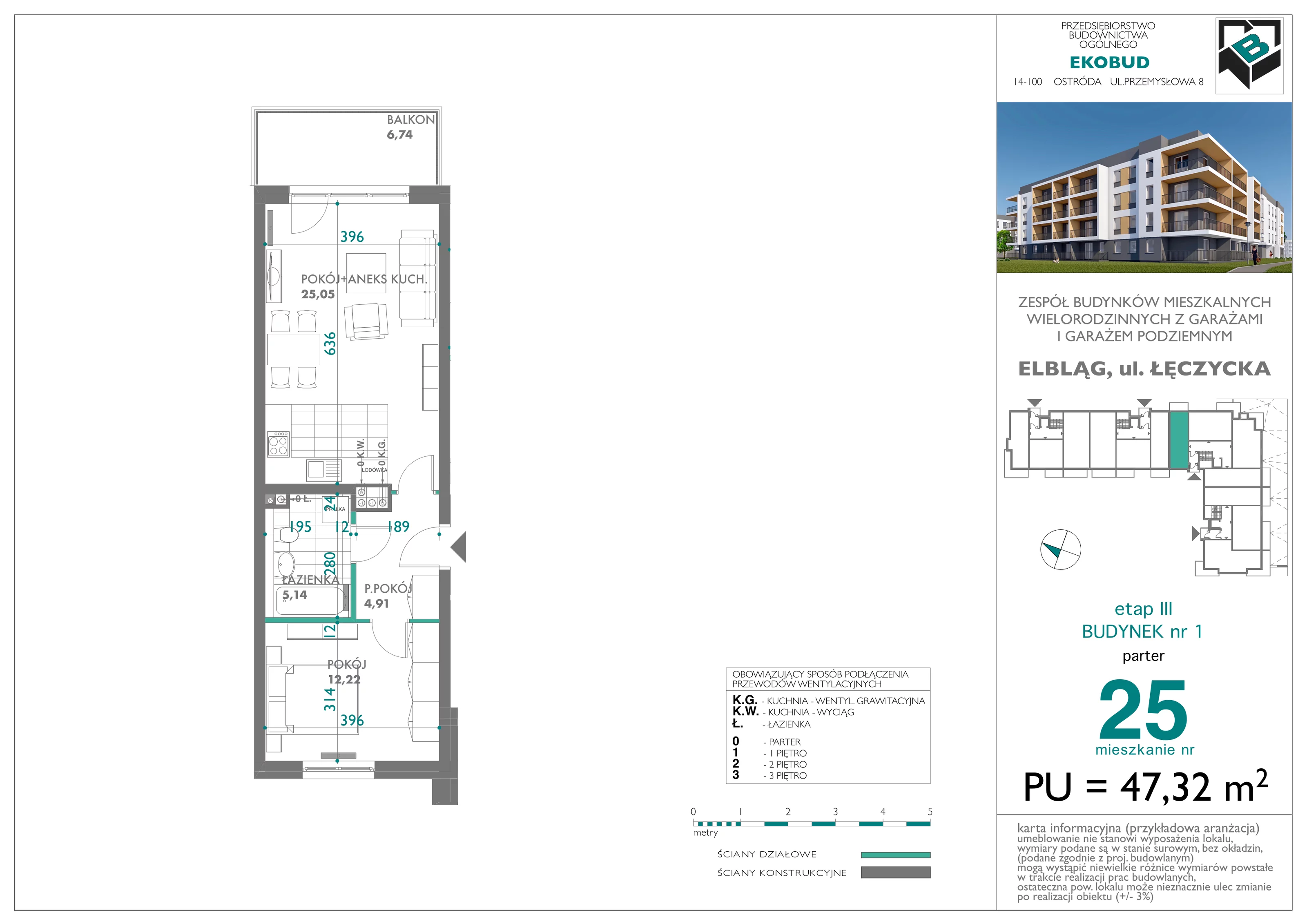 2 pokoje, mieszkanie 47,32 m², parter, oferta nr bud-1-M-25, Osiedle Łęczycka - etap III, Elbląg, Dębica, ul. Łęczycka