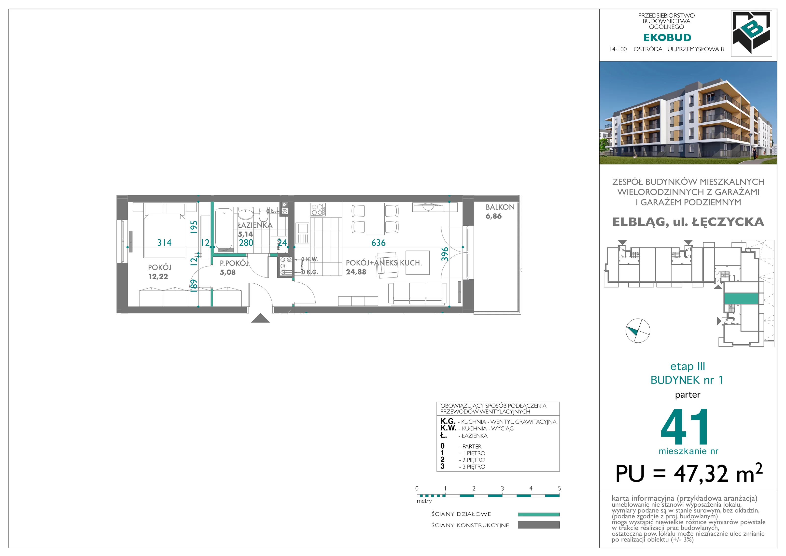 2 pokoje, mieszkanie 47,32 m², parter, oferta nr bud-1-M-41, Osiedle Łęczycka - etap III, Elbląg, Dębica, ul. Łęczycka