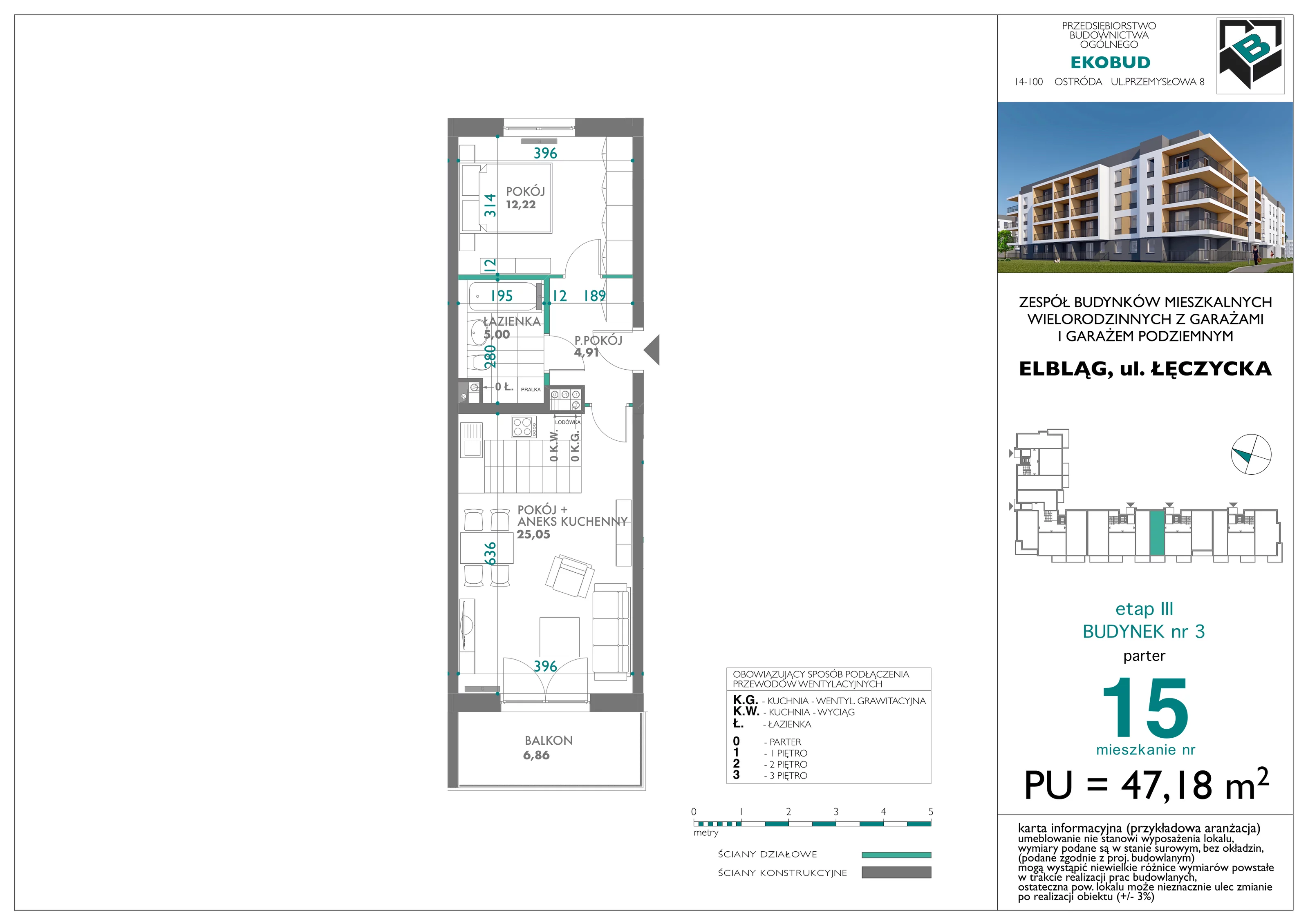 2 pokoje, mieszkanie 47,18 m², parter, oferta nr bud-3-M-15, Osiedle Łęczycka - etap III, Elbląg, Dębica, ul. Łęczycka