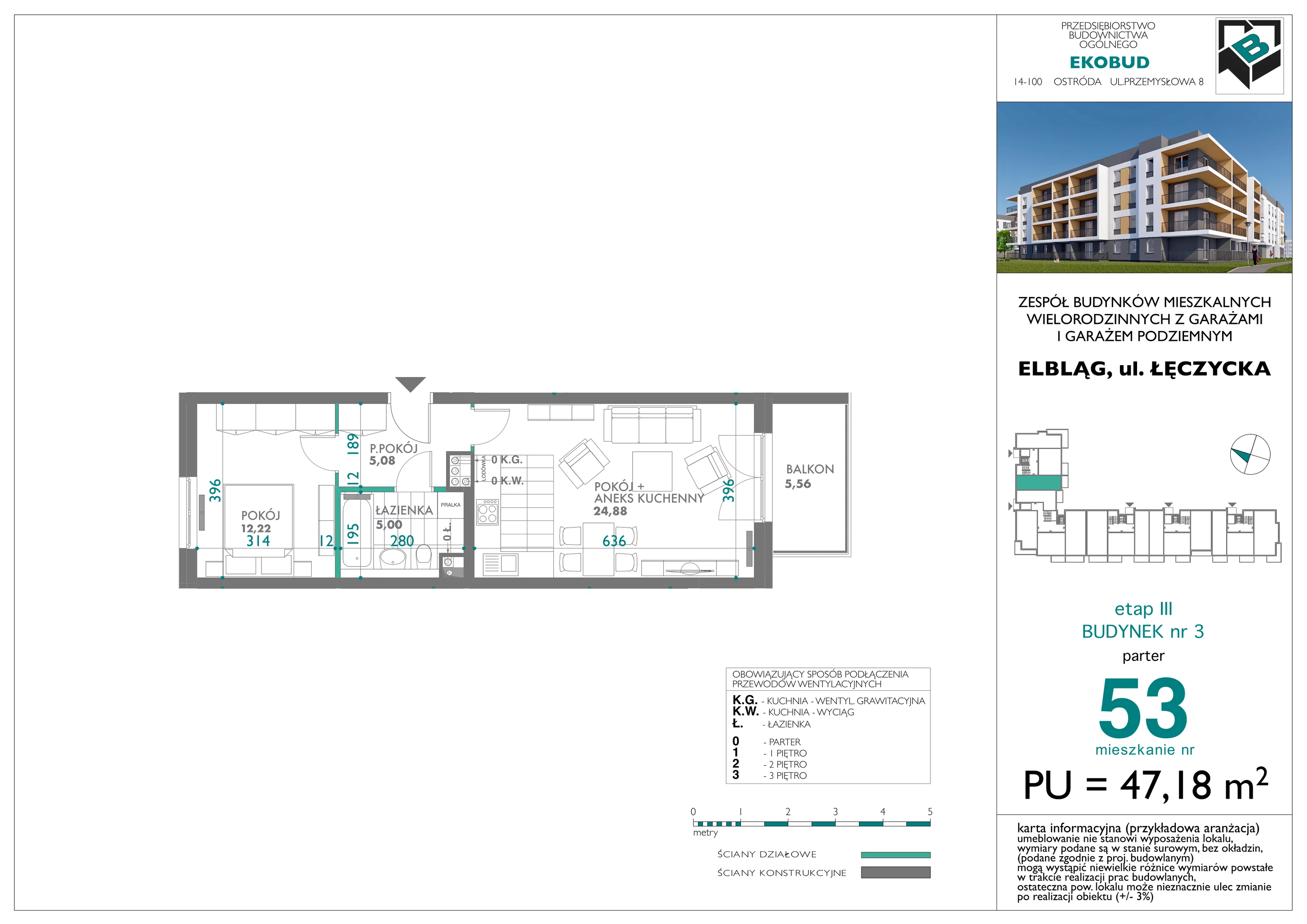 2 pokoje, mieszkanie 47,18 m², parter, oferta nr bud-3-M-53, Osiedle Łęczycka - etap III, Elbląg, Dębica, ul. Łęczycka