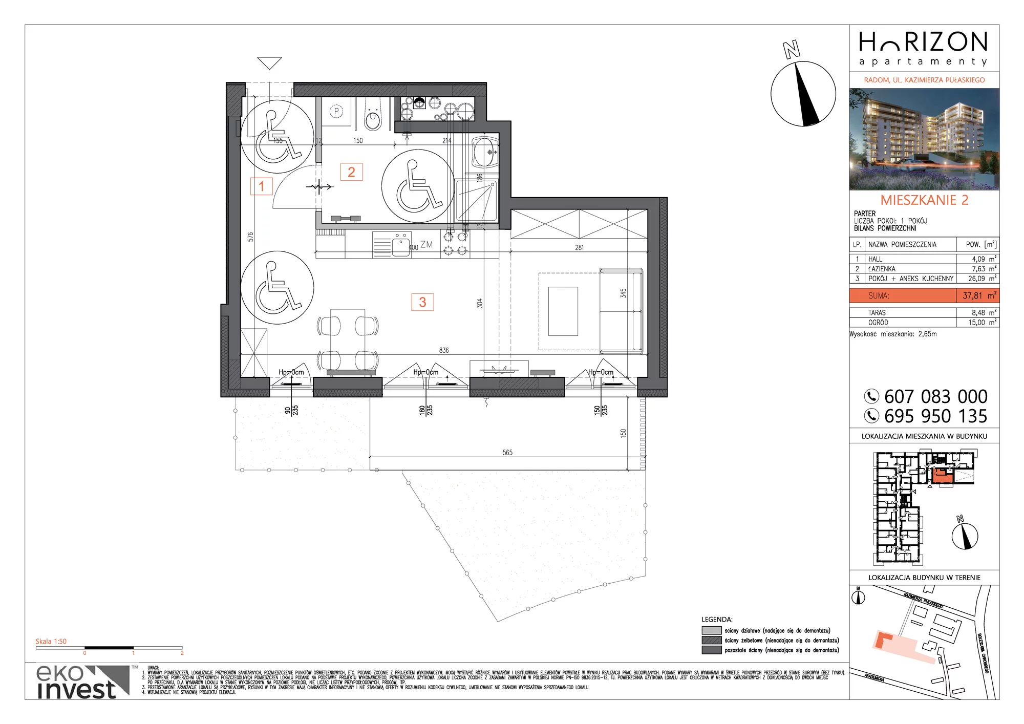 Mieszkanie 37,81 m², parter, oferta nr M2, Horizon Apartamenty, Radom, Akademickie, ul. Kazimierza Pułaskiego / Akademicka