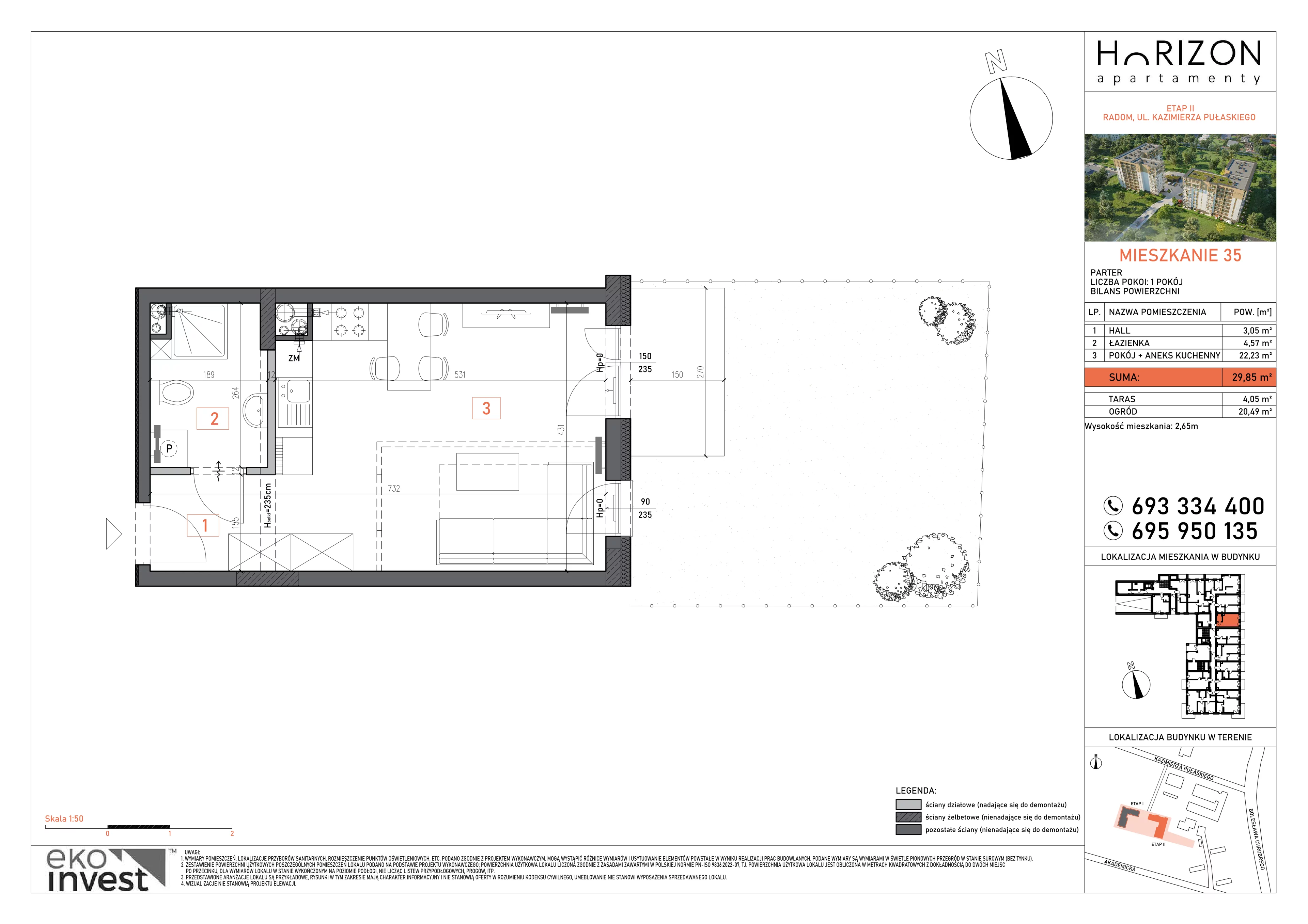 1 pokój, mieszkanie 29,85 m², parter, oferta nr 35, Apartamenty Horizon II etap, Radom, Akademickie, ul. Kazimierza Pułaskiego / Akademicka
