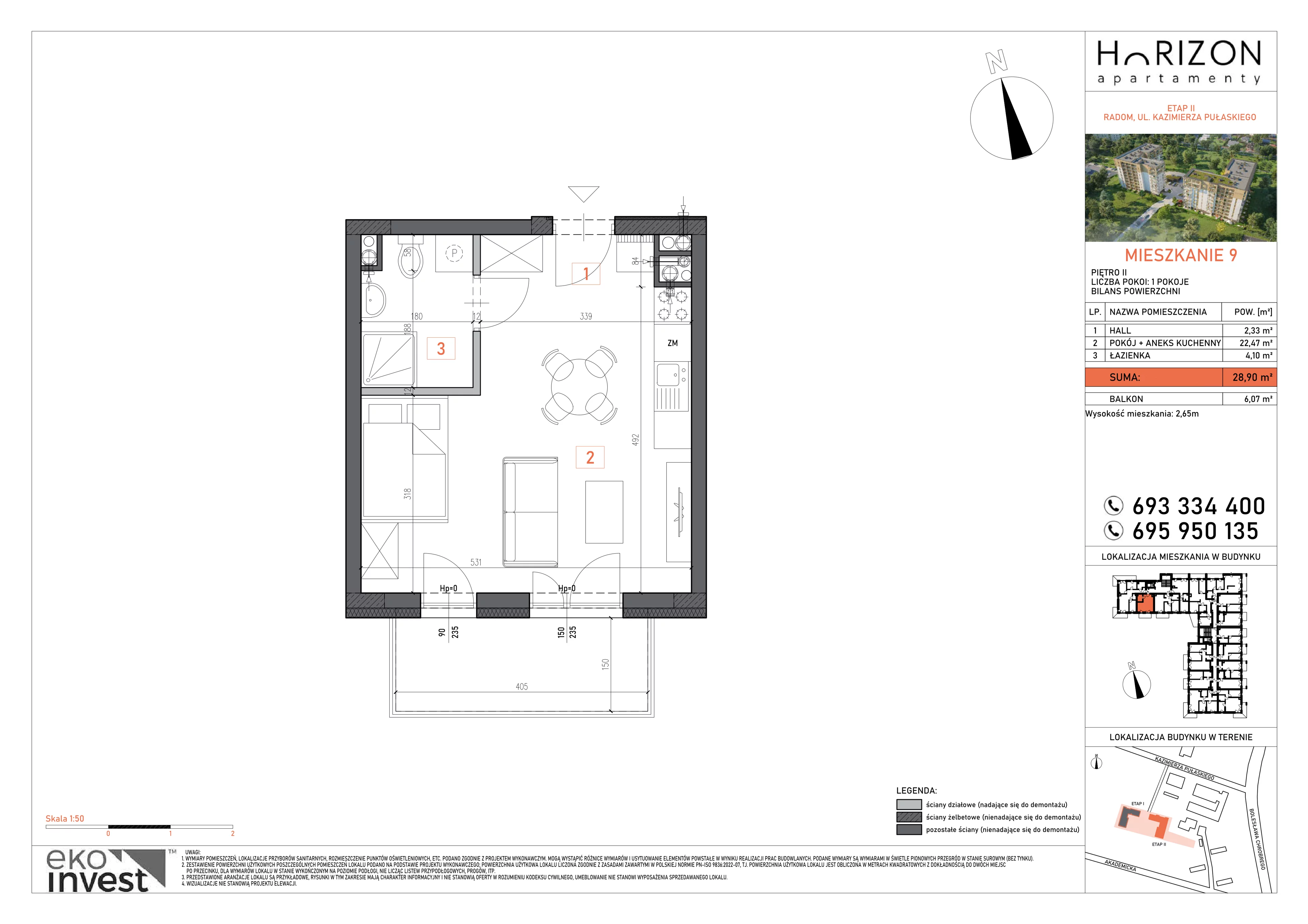 1 pokój, mieszkanie 28,90 m², piętro 2, oferta nr 9, Apartamenty Horizon II etap, Radom, Akademickie, ul. Kazimierza Pułaskiego / Akademicka