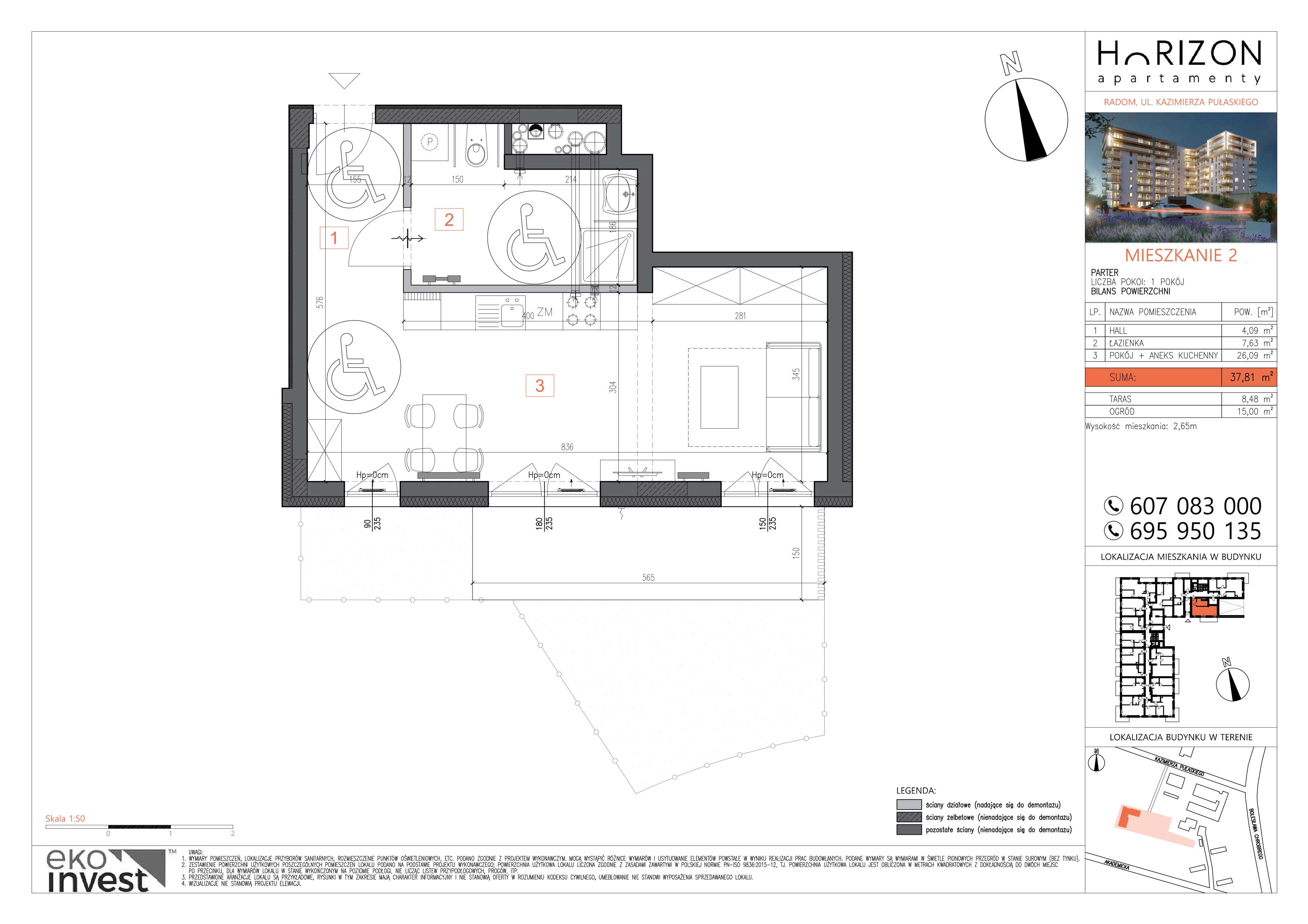 1 pokój, mieszkanie 37,81 m², parter, oferta nr M2, Horizon Apartamenty, Radom, Akademickie, ul. Kazimierza Pułaskiego / Akademicka