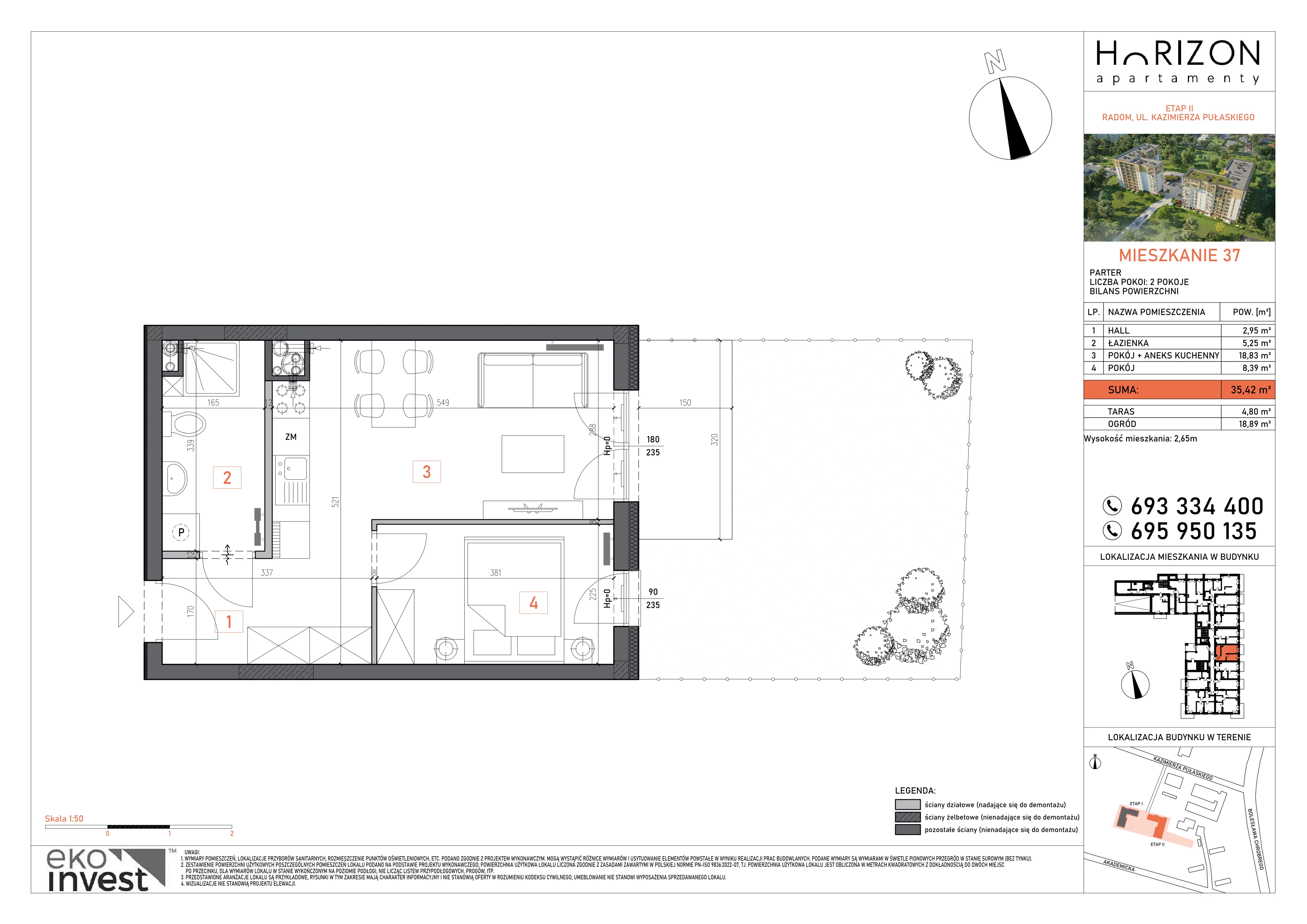 2 pokoje, mieszkanie 35,42 m², parter, oferta nr 37, Apartamenty Horizon II etap, Radom, Akademickie, ul. Kazimierza Pułaskiego / Akademicka
