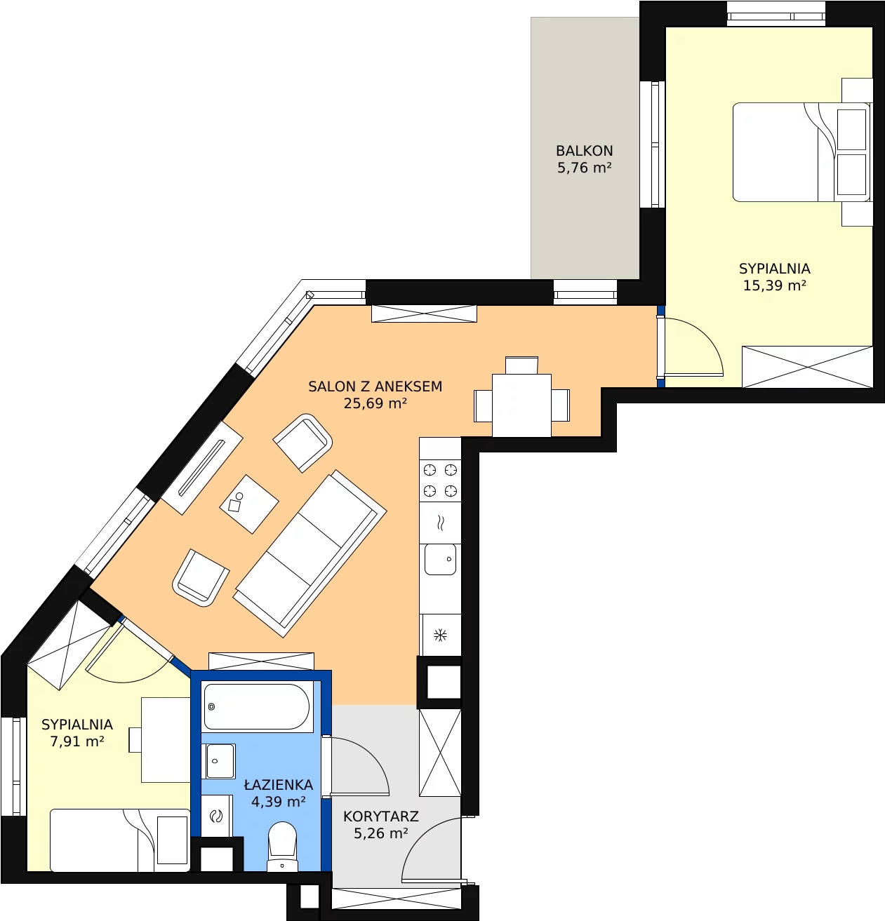 Zalety mieszkania 58.64 m², M1