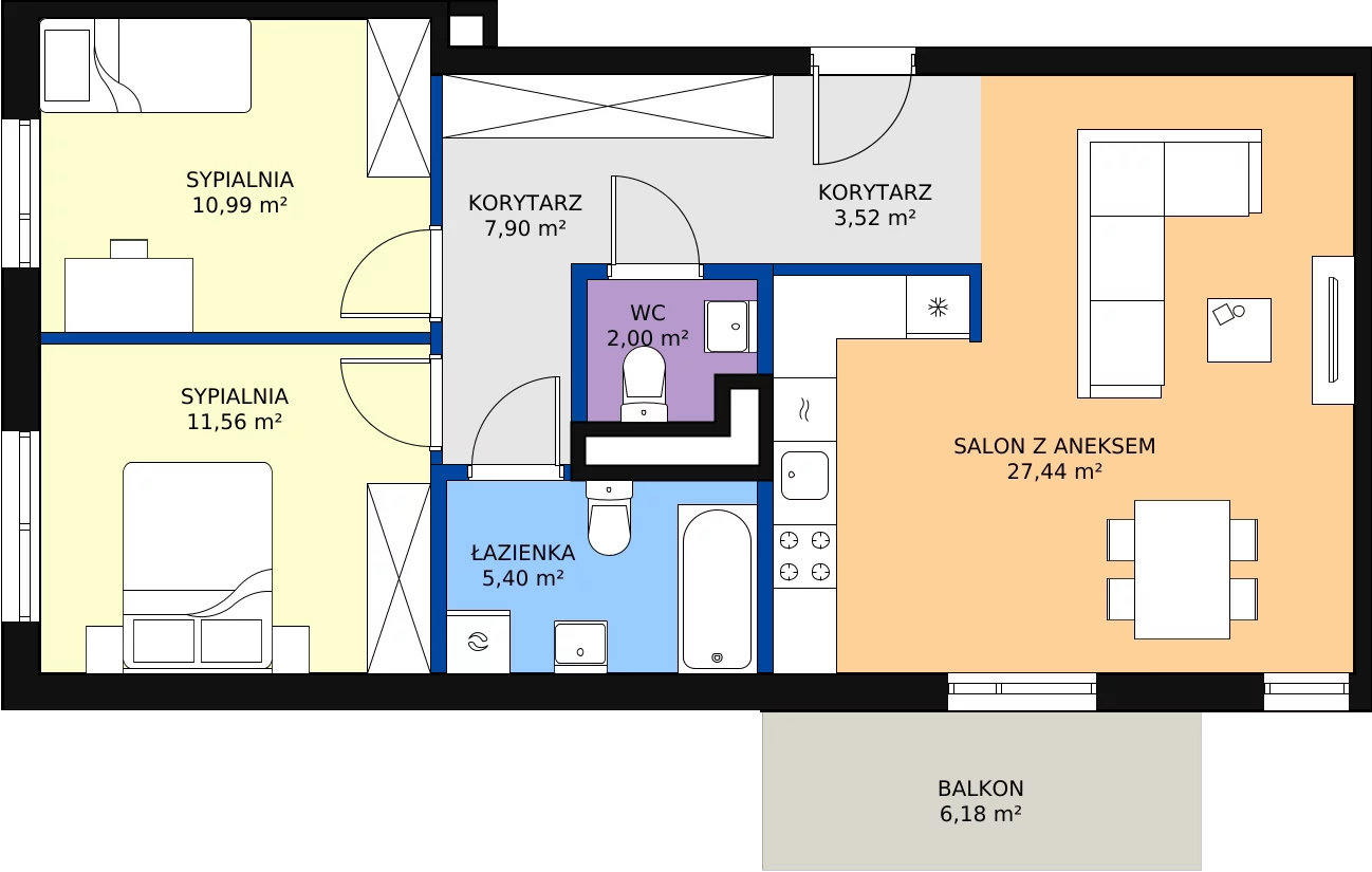 Zalety mieszkania 68.81 m², M2
