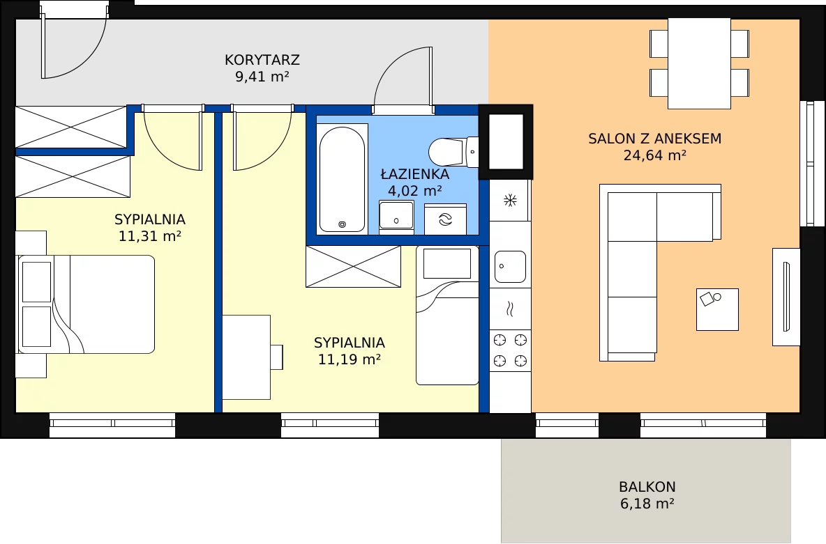 Zalety mieszkania 60.57 m², M11