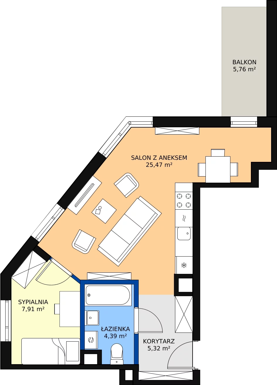 Zalety mieszkania 43.09 m², M21
